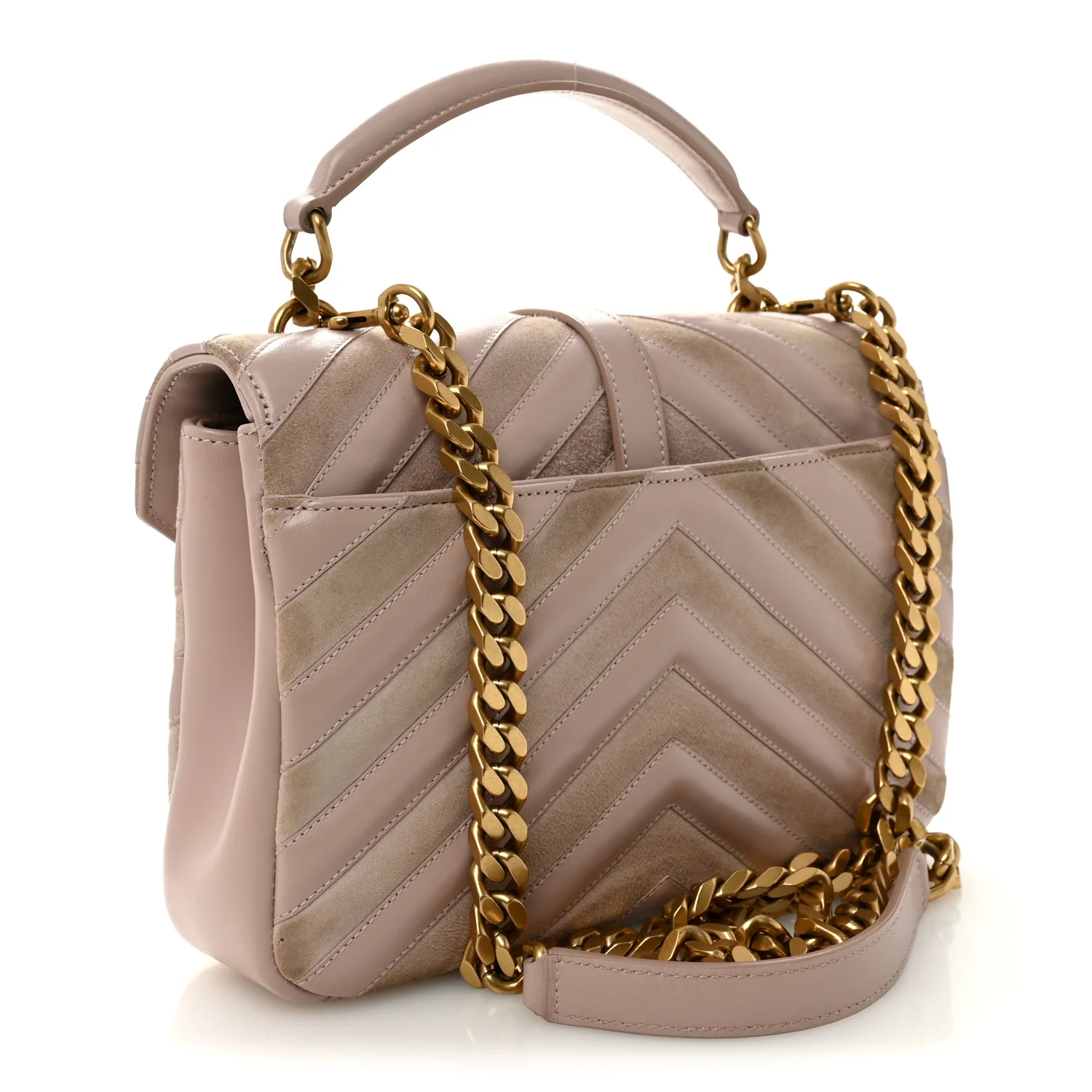 Calfskin Suede Matelasse Chevron Medium Monogram College Bag Rose Poudre - Image 3