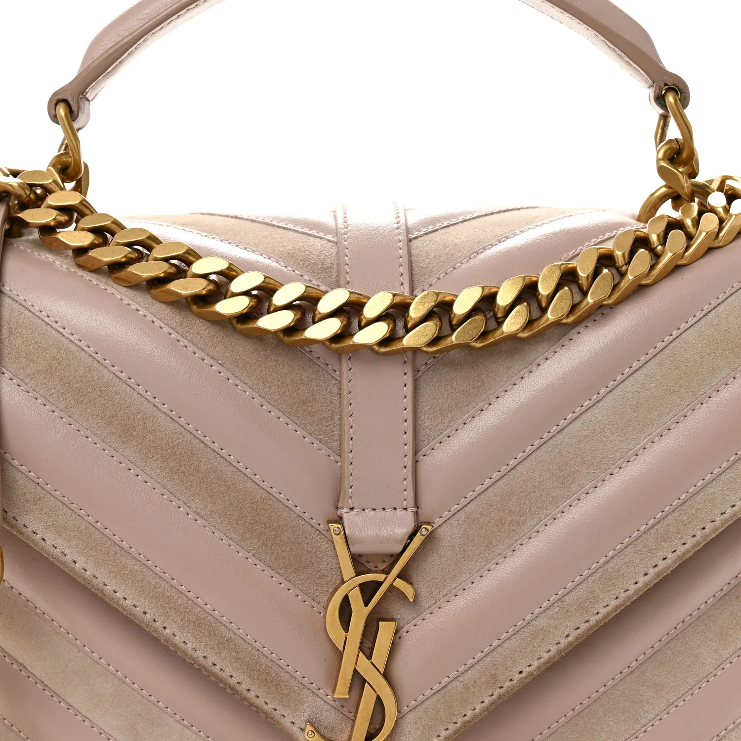 Calfskin Suede Matelasse Chevron Medium Monogram College Bag Rose Poudre - Image 7