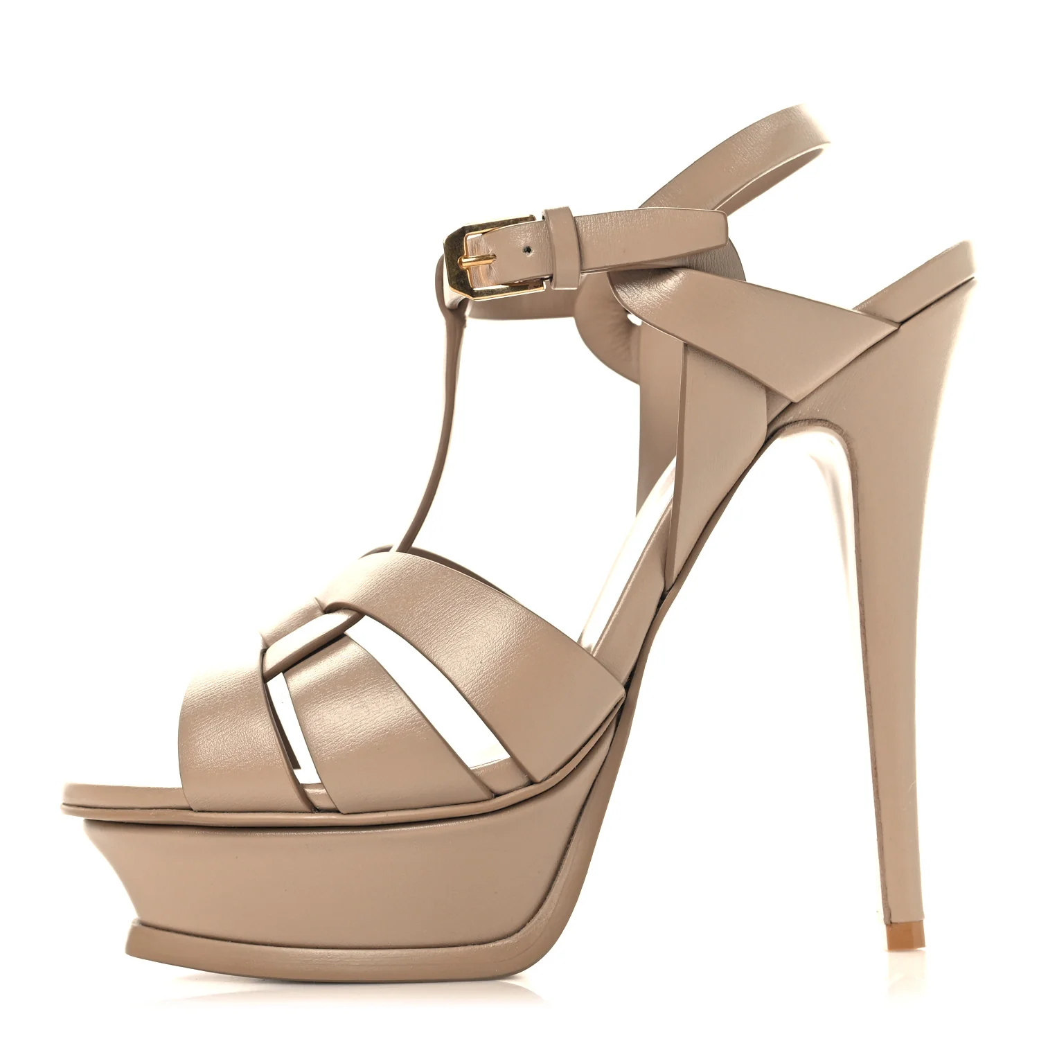 Calfskin Tribute 105 Platform Sandals 37.5 Dark Beige