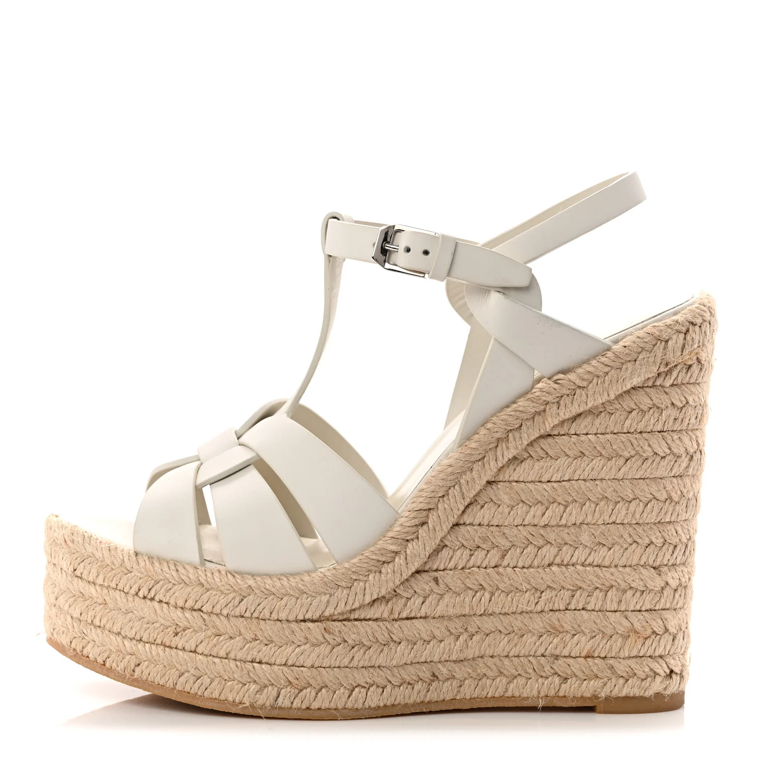 Calfskin Tribute 95 Platform Espadrille Wedge Sandals 37.5 Porcellana