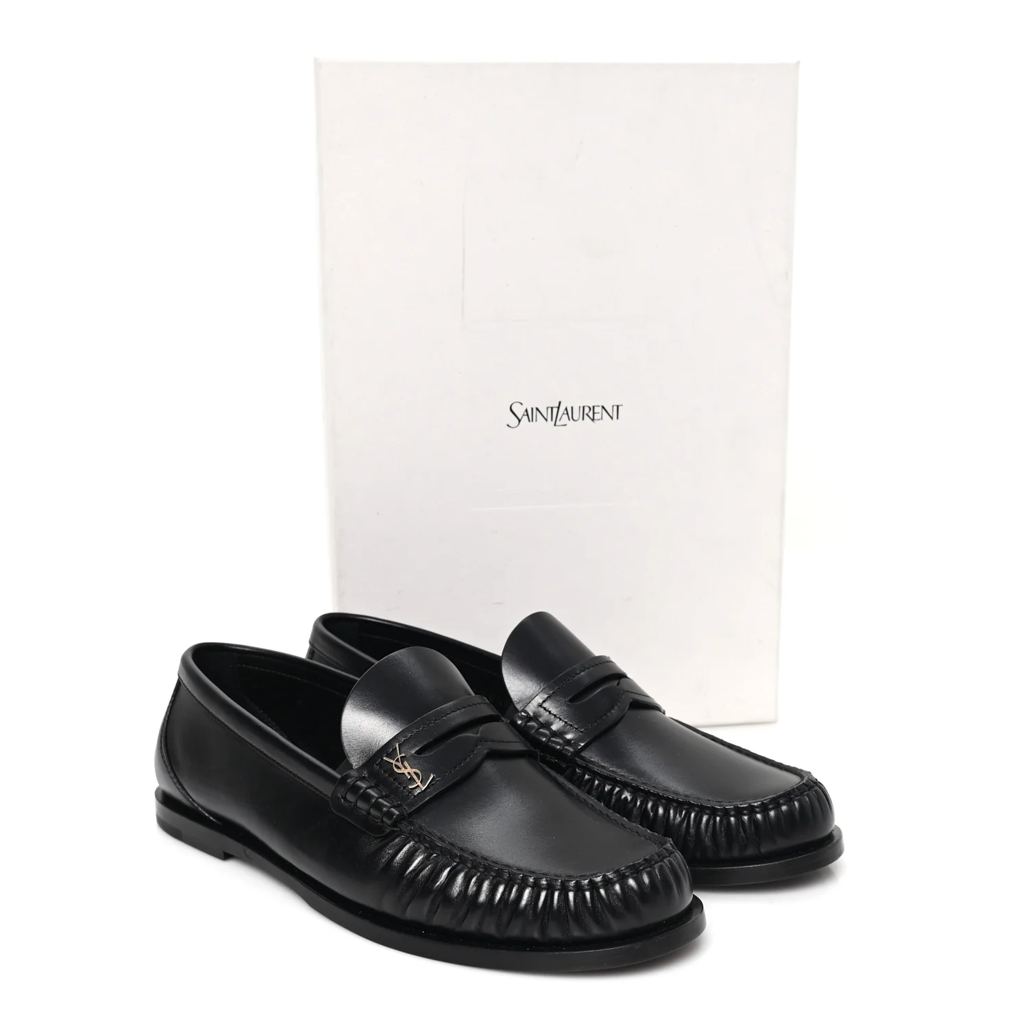Calfskin Womens Laurent Penny Loafers 37.5 Black - Image 10