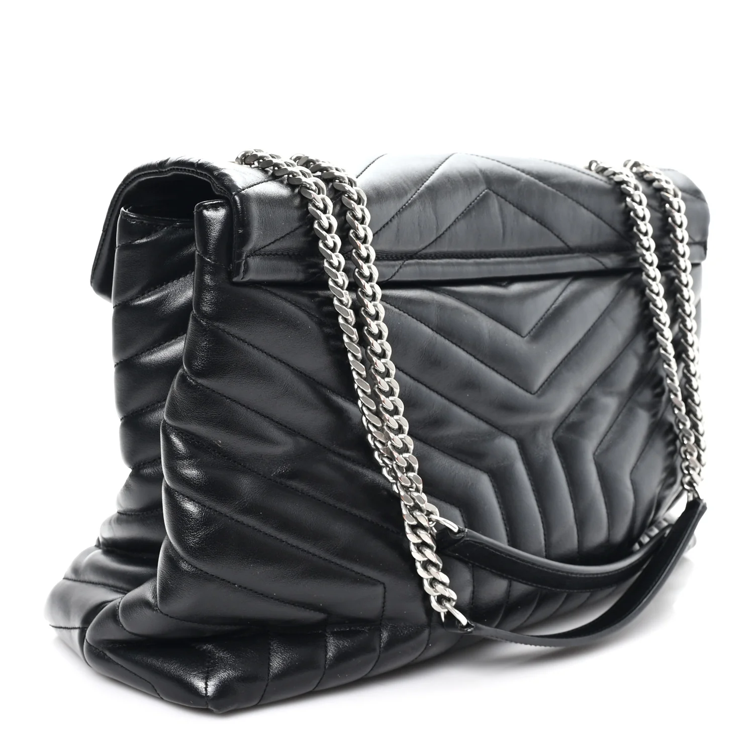 Calfskin Y Quilted Monogram Large Loulou Chain Satchel Black - Image 3