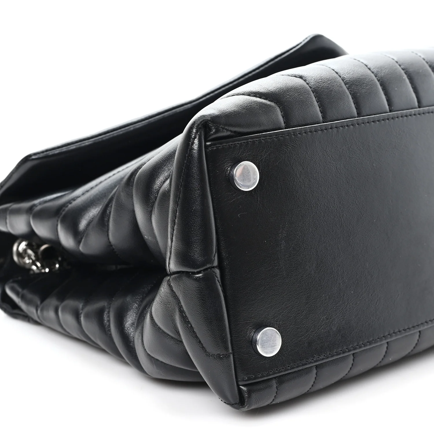 Calfskin Y Quilted Monogram Large Loulou Chain Satchel Black - Image 9