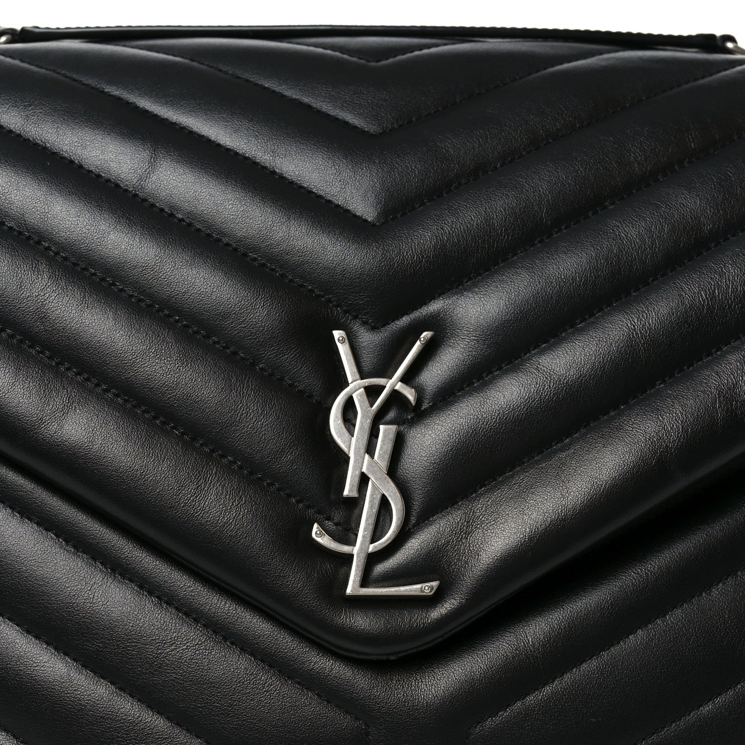 Calfskin Y Quilted Monogram Large Loulou Chain Satchel Black - Image 15