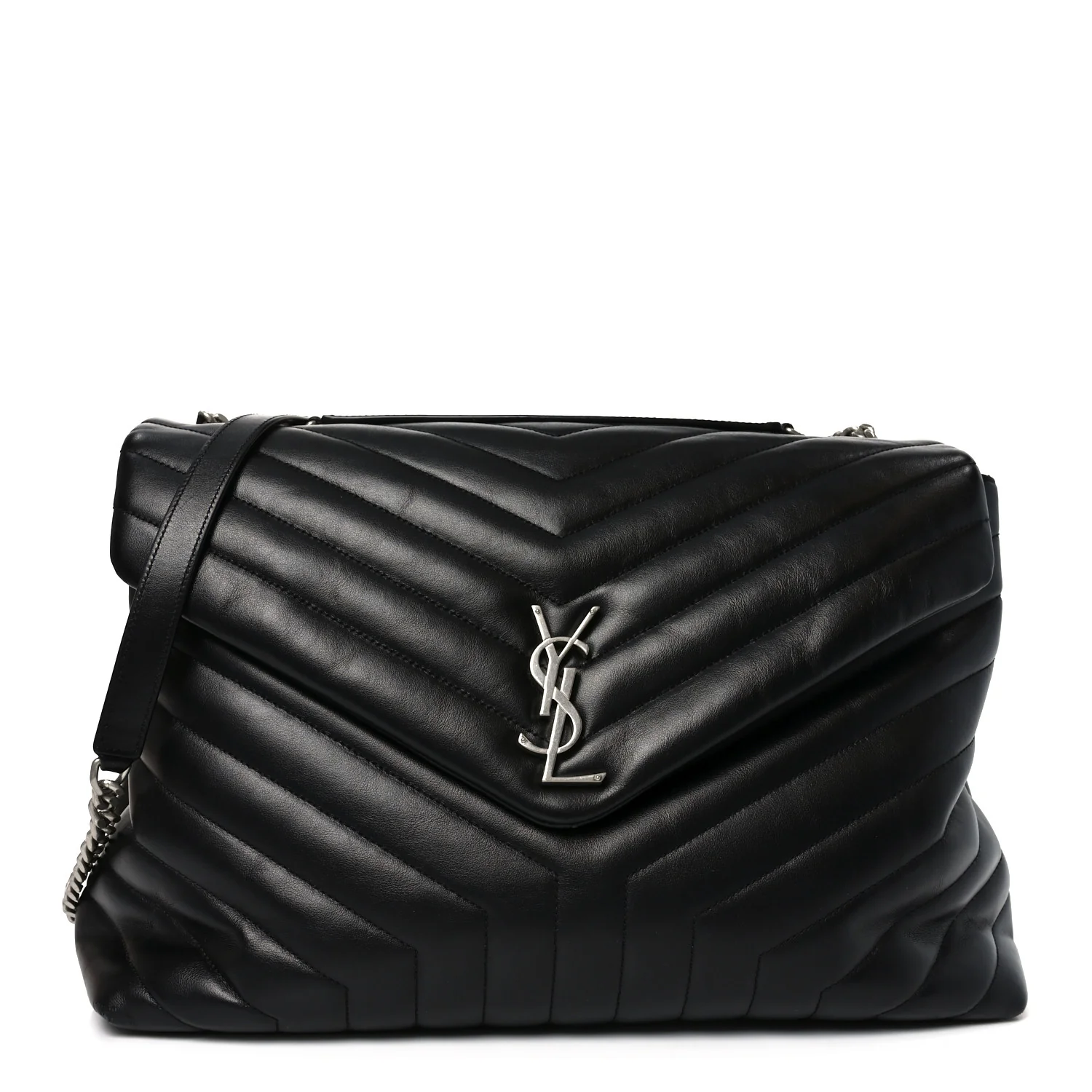 Calfskin Y Quilted Monogram Large Loulou Chain Satchel Black - Image 2