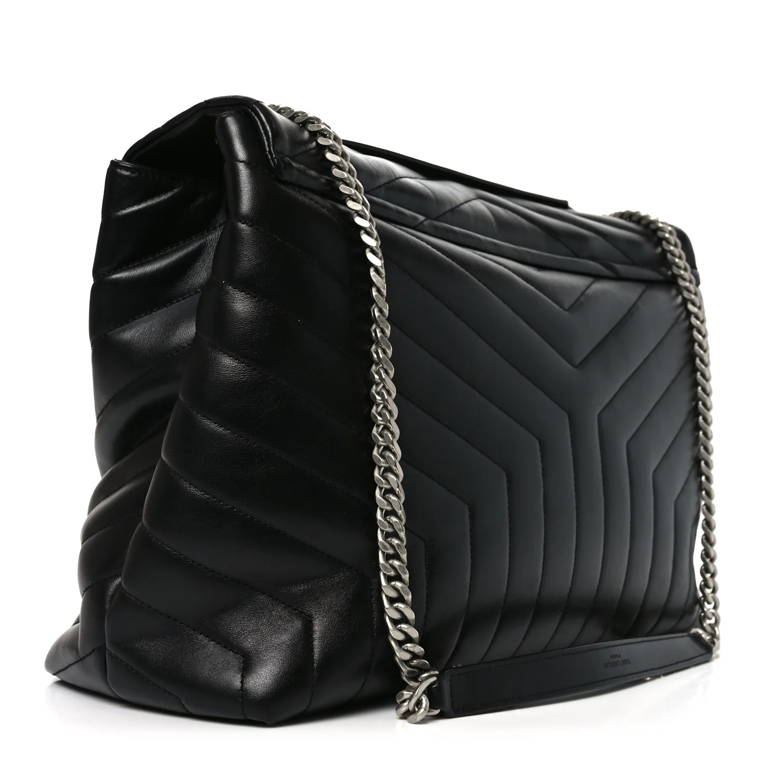 Calfskin Y Quilted Monogram Large Loulou Chain Satchel Black - Image 5
