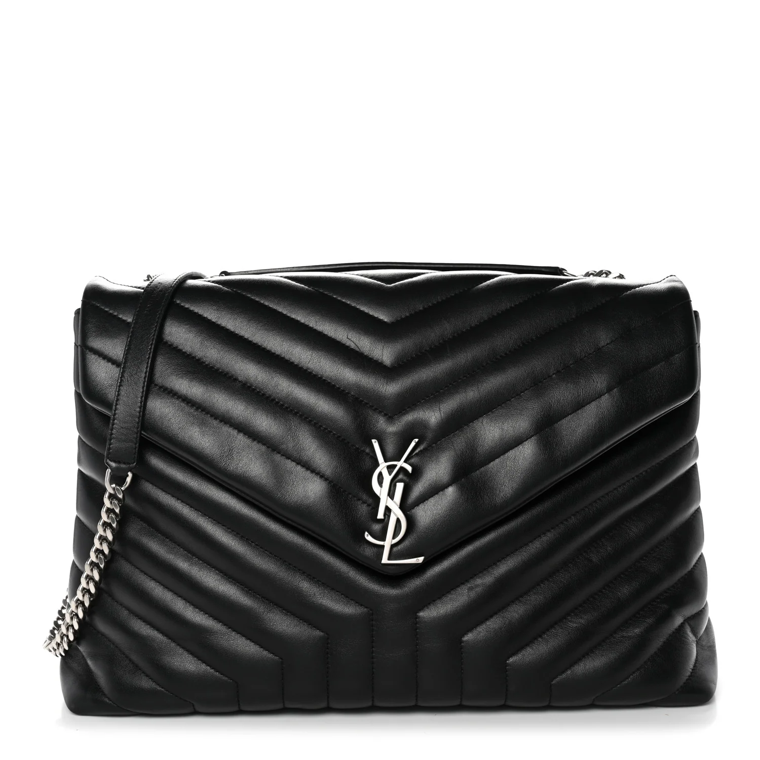 Calfskin Y Quilted Monogram Large Loulou Chain Satchel Black