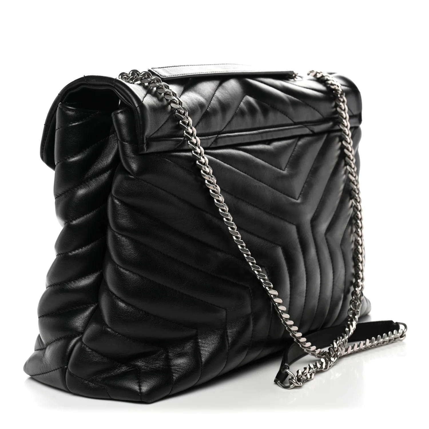 Calfskin Y Quilted Monogram Large Loulou Chain Satchel Black - Image 3