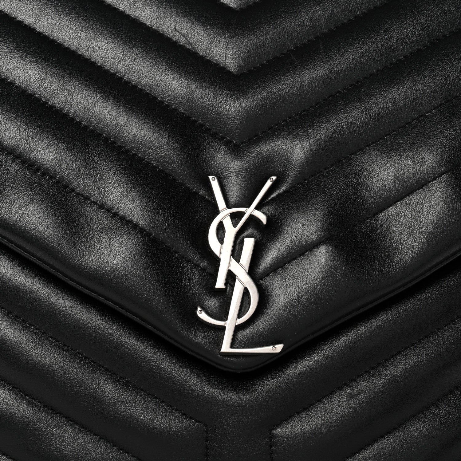 Calfskin Y Quilted Monogram Large Loulou Chain Satchel Black - Image 8