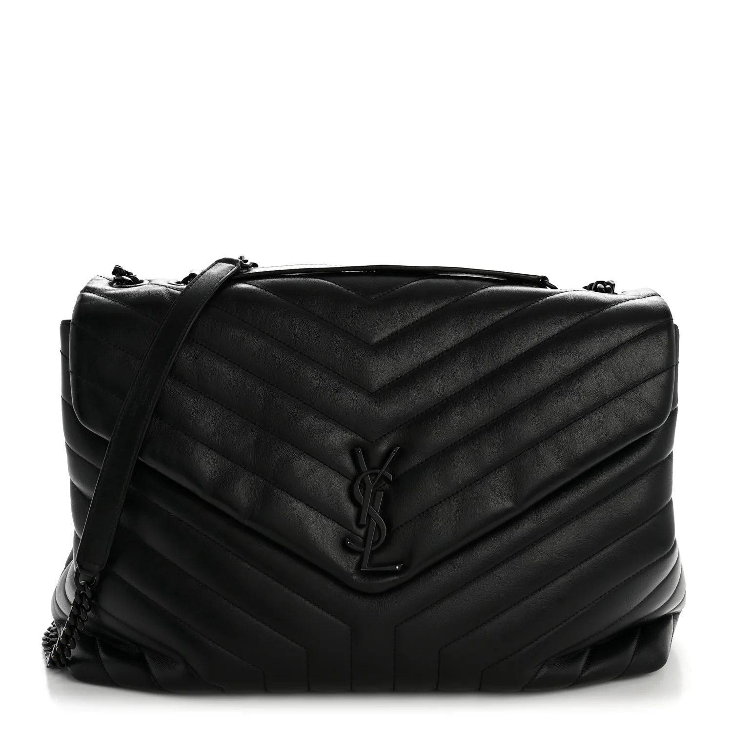 Calfskin Y Quilted Monogram Large Loulou Chain Satchel Black