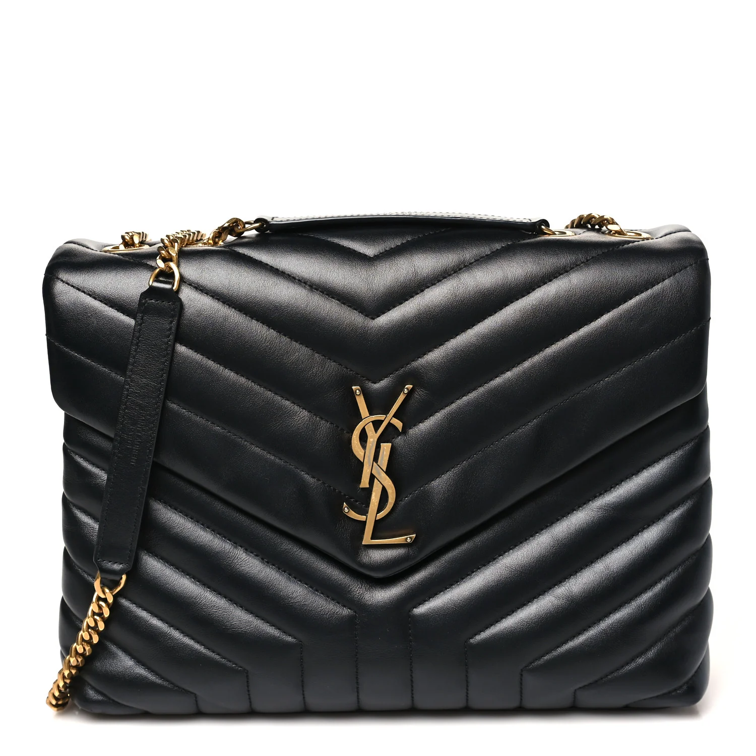 Calfskin Y Quilted Monogram Medium Loulou Chain Satchel Black