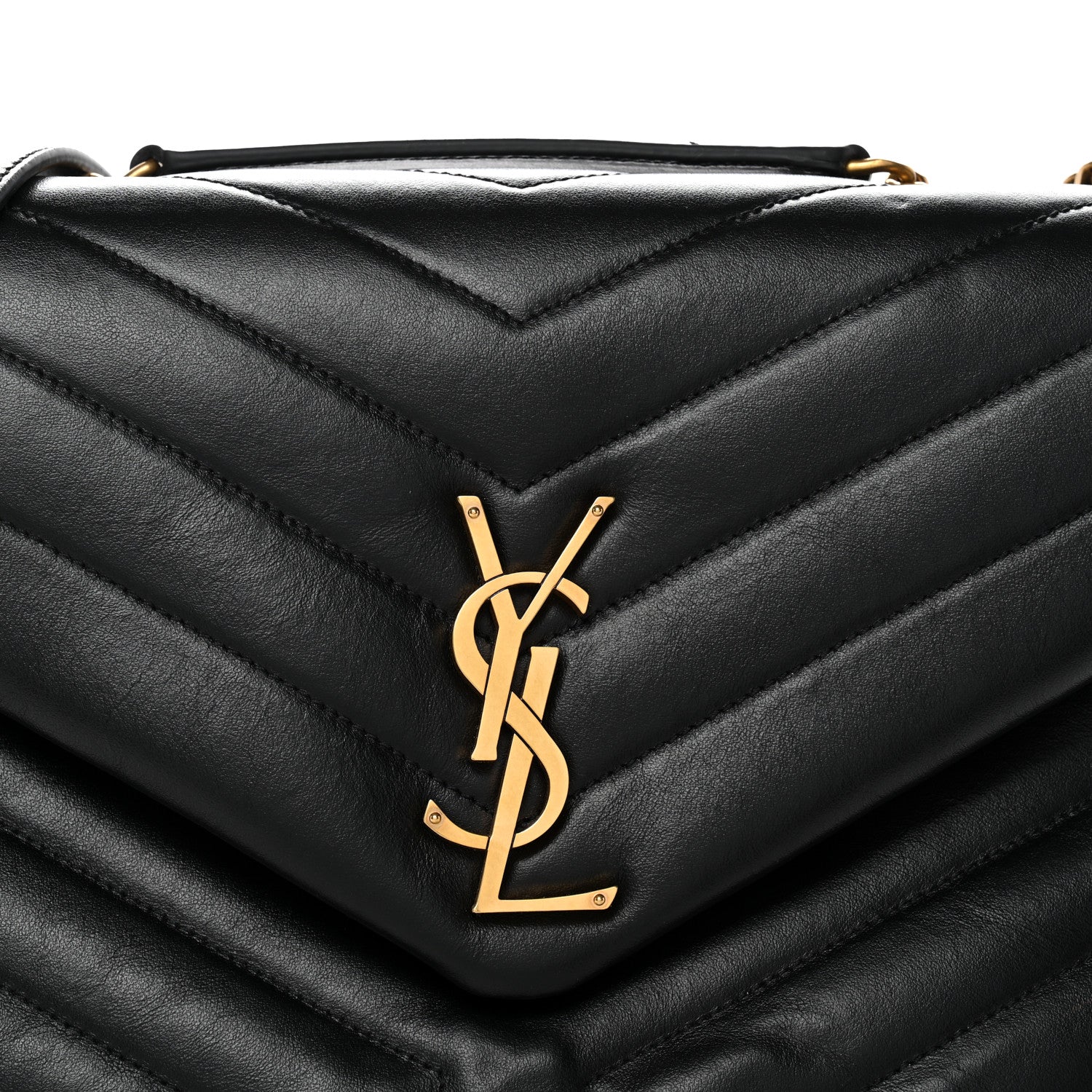 Calfskin Y Quilted Monogram Medium Loulou Chain Satchel Black - Image 8