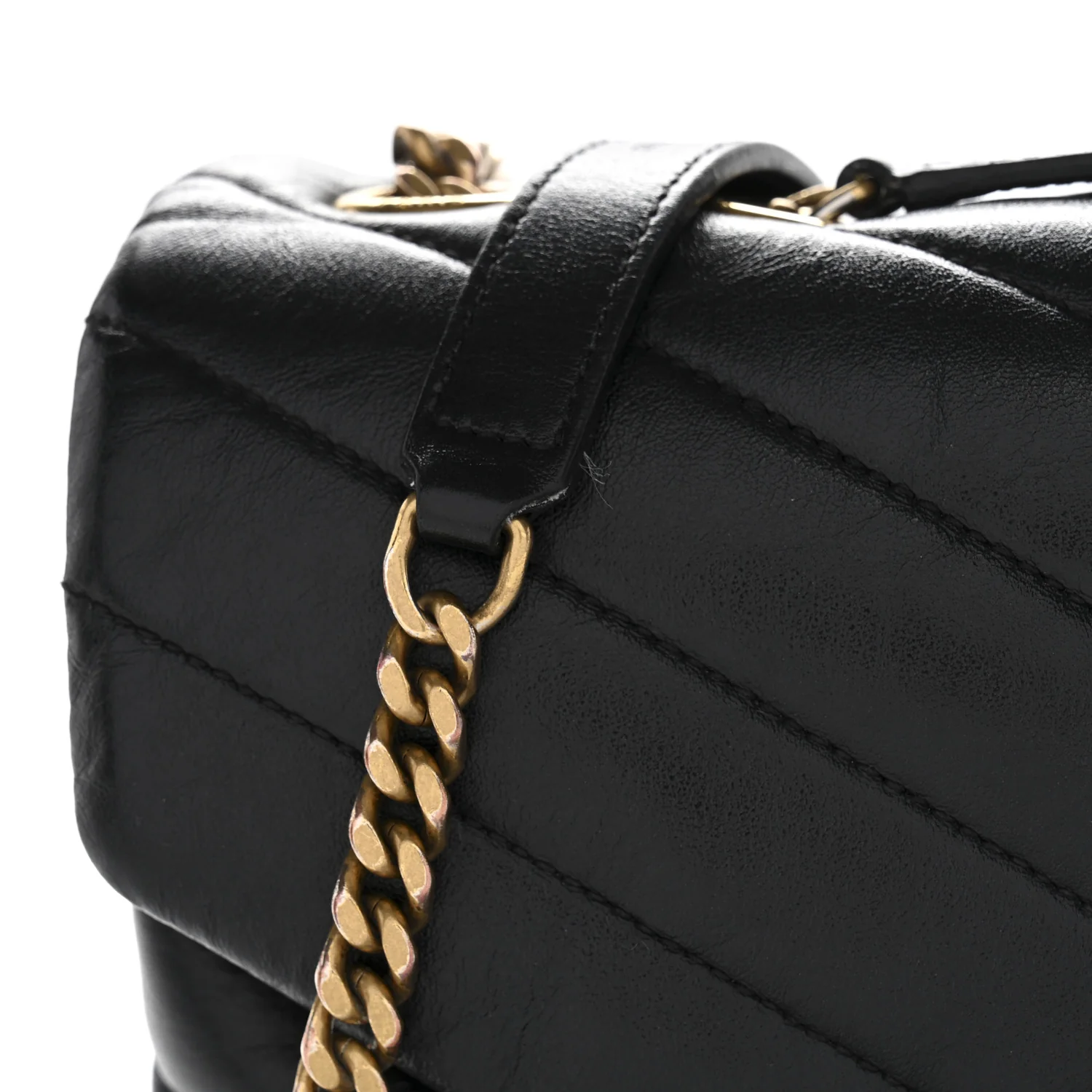 Calfskin Y Quilted Monogram Medium Loulou Chain Satchel Black - Image 14
