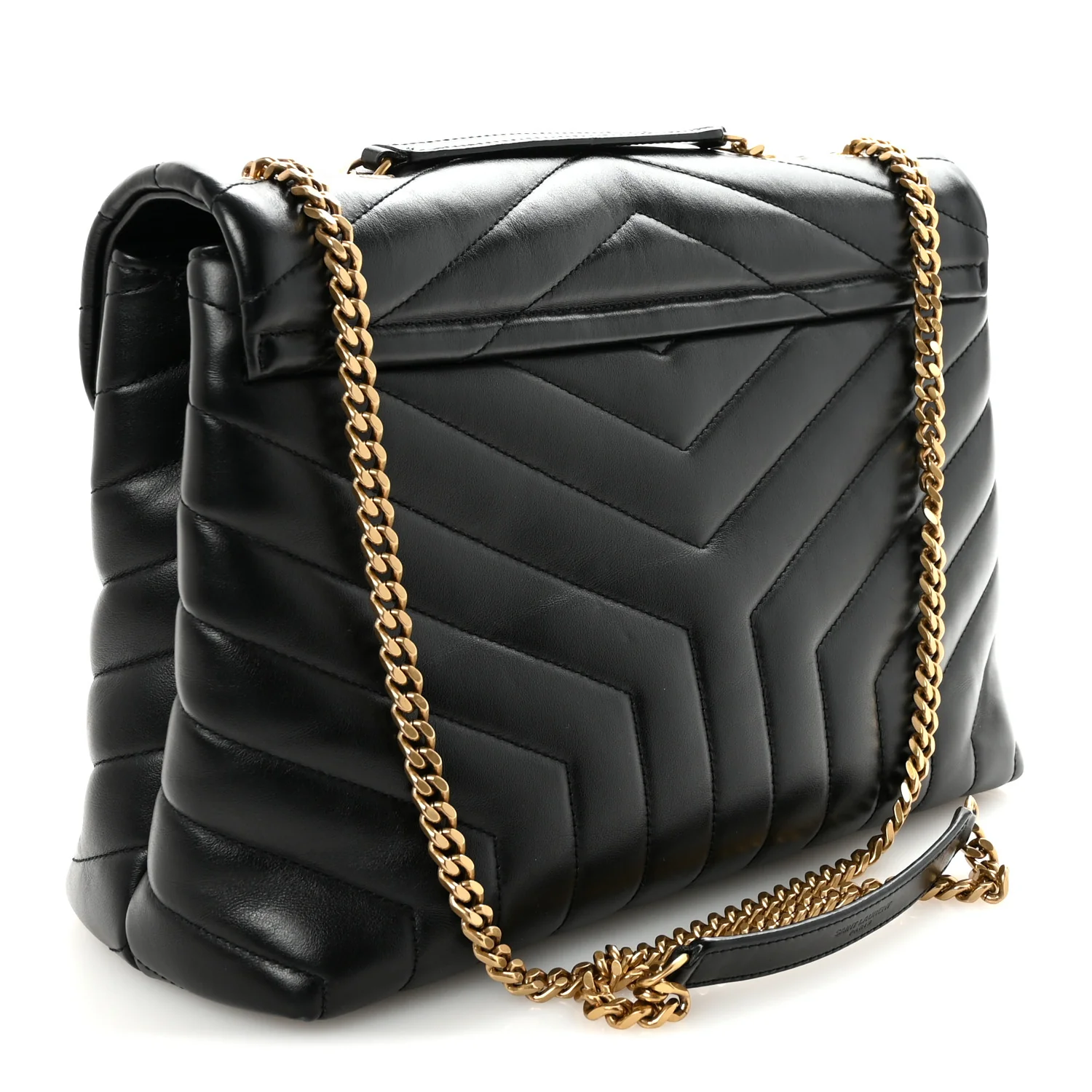 Calfskin Y Quilted Monogram Medium Loulou Chain Satchel Black - Image 3
