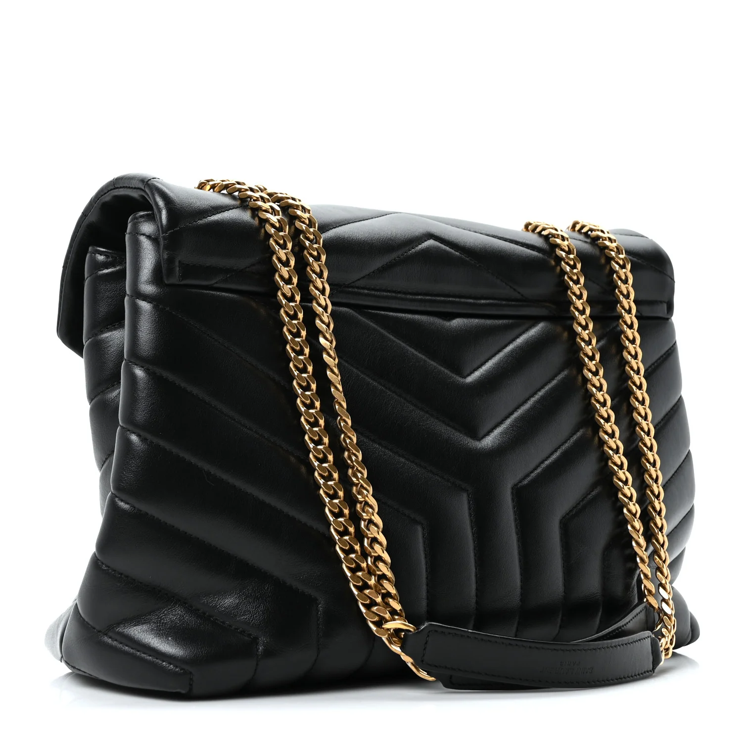 Calfskin Y Quilted Monogram Medium Loulou Chain Satchel Black - Image 3
