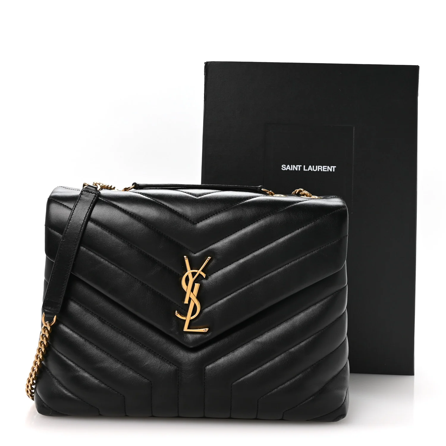 Calfskin Y Quilted Monogram Medium Loulou Chain Satchel Black - Image 11