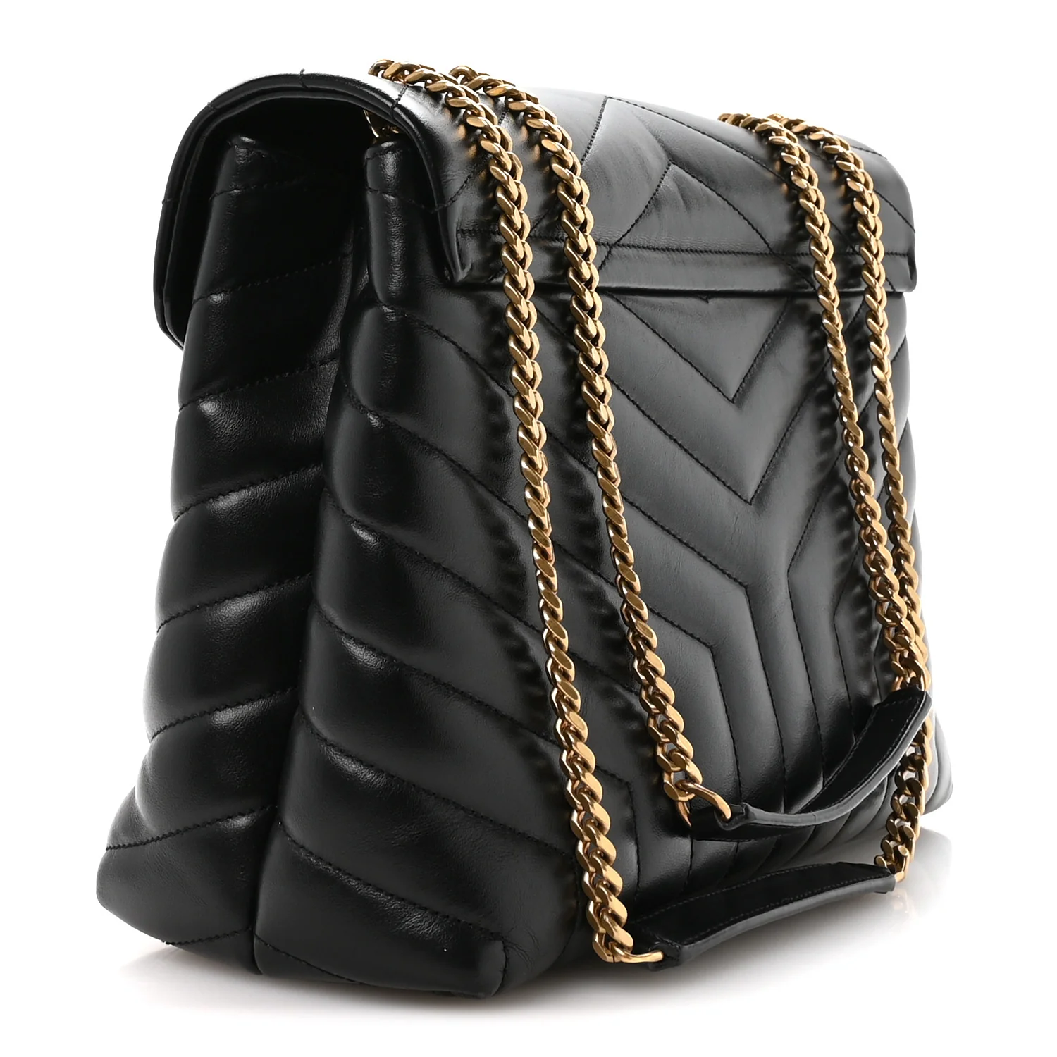 Calfskin Y Quilted Monogram Medium Loulou Chain Satchel Black - Image 3