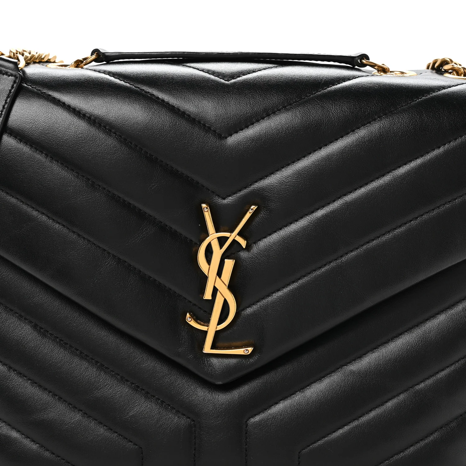 Calfskin Y Quilted Monogram Medium Loulou Chain Satchel Black - Image 8