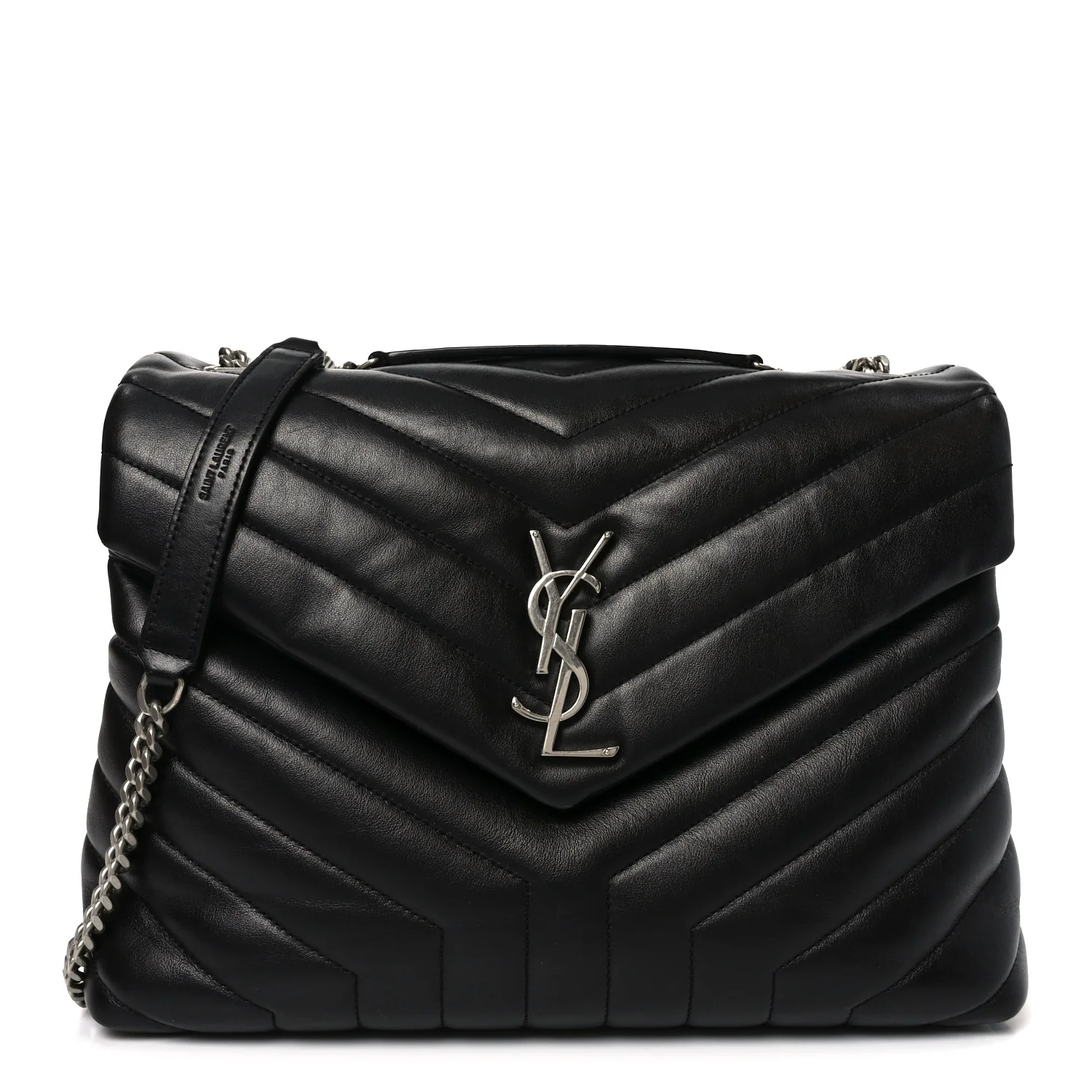 Calfskin Y Quilted Monogram Medium Loulou Chain Satchel Black