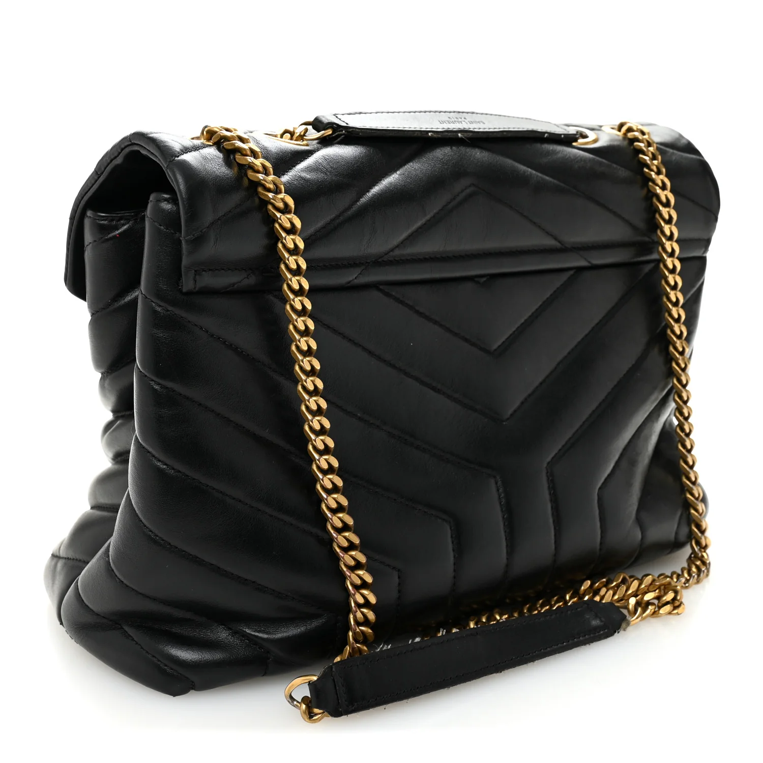 Calfskin Y Quilted Monogram Medium Loulou Chain Satchel Black - Image 3