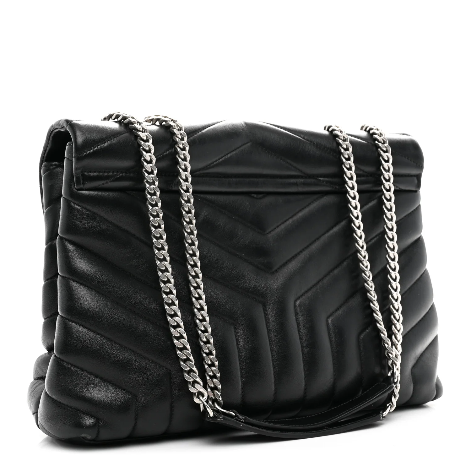 Calfskin Y Quilted Monogram Medium Loulou Chain Satchel Black - Image 3