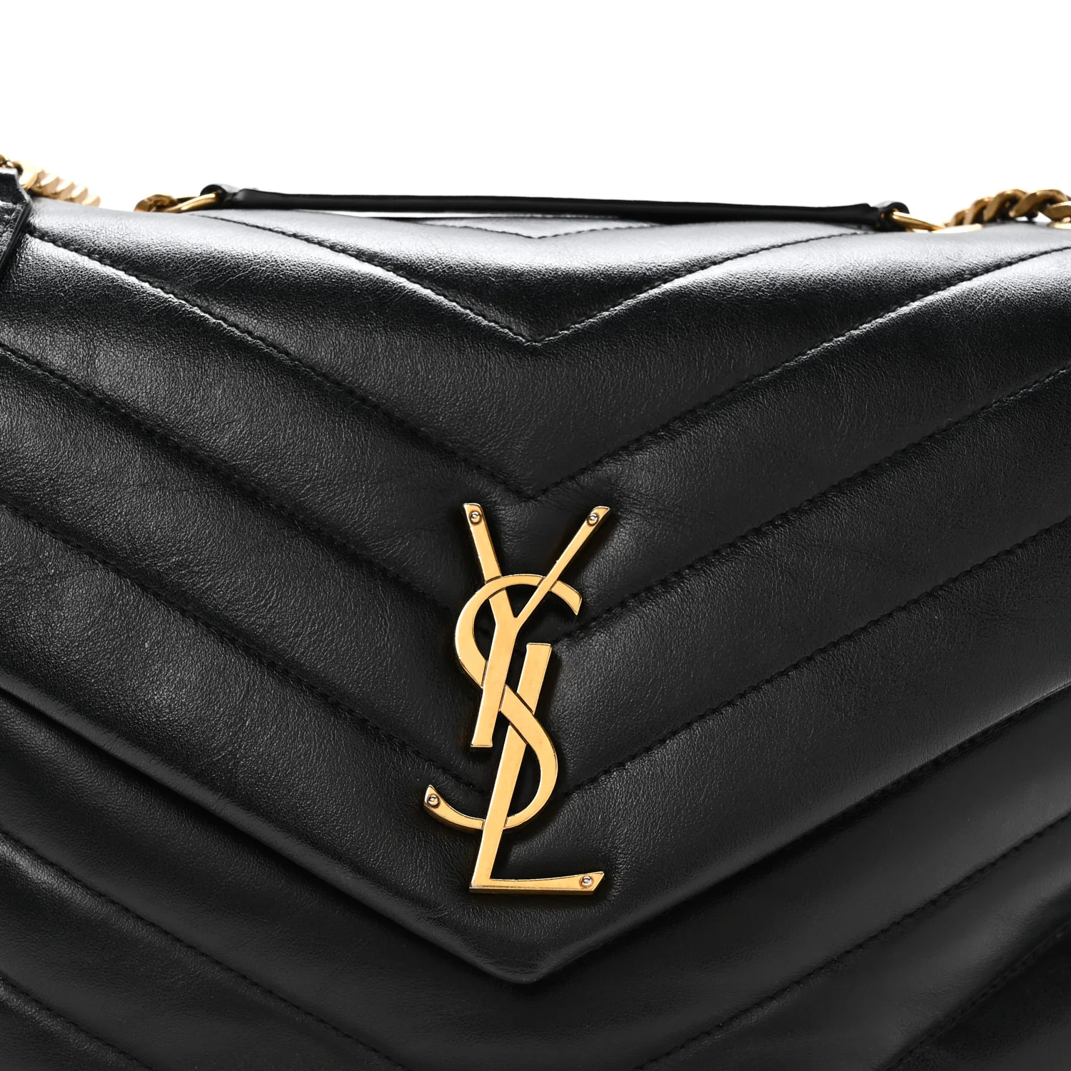 Calfskin Y Quilted Monogram Medium Loulou Chain Satchel Black - Image 8
