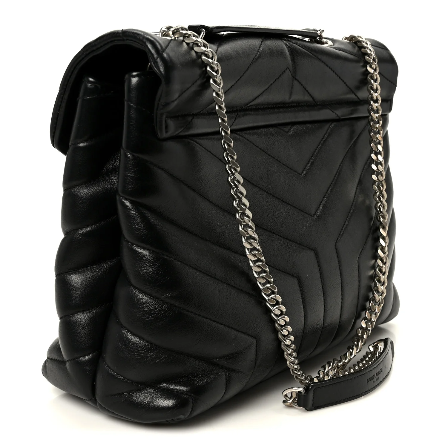 Calfskin Y Quilted Monogram Medium Loulou Chain Satchel Black - Image 2