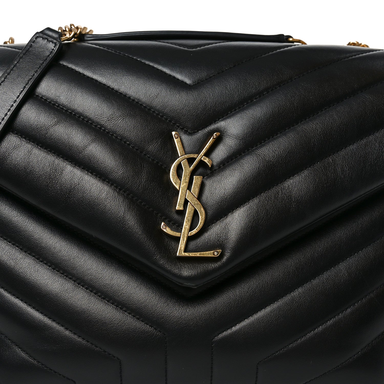 Calfskin Y Quilted Monogram Medium Loulou Chain Satchel Black - Image 8