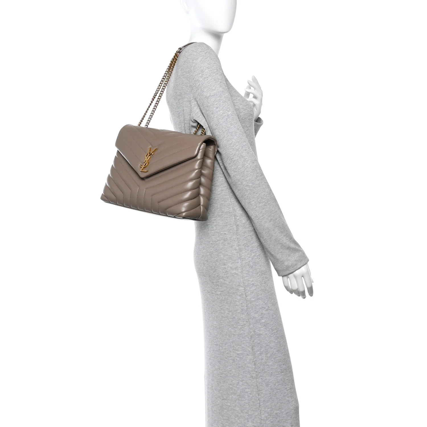 Calfskin Y Quilted Monogram Medium Loulou Chain Satchel Dark Beige - Image 3