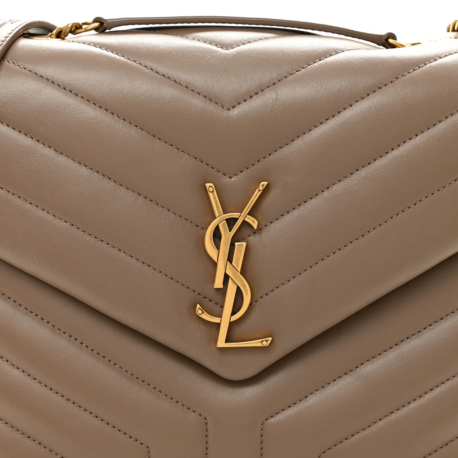 Calfskin Y Quilted Monogram Medium Loulou Chain Satchel Dark Beige - Image 9