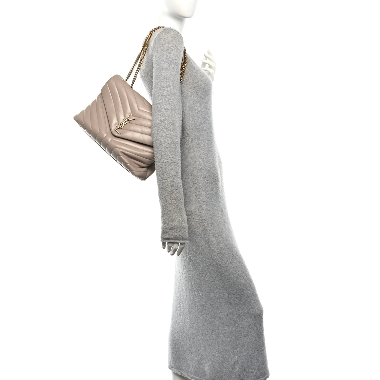 Calfskin Y Quilted Monogram Medium Loulou Chain Satchel Dark Beige - Image 2