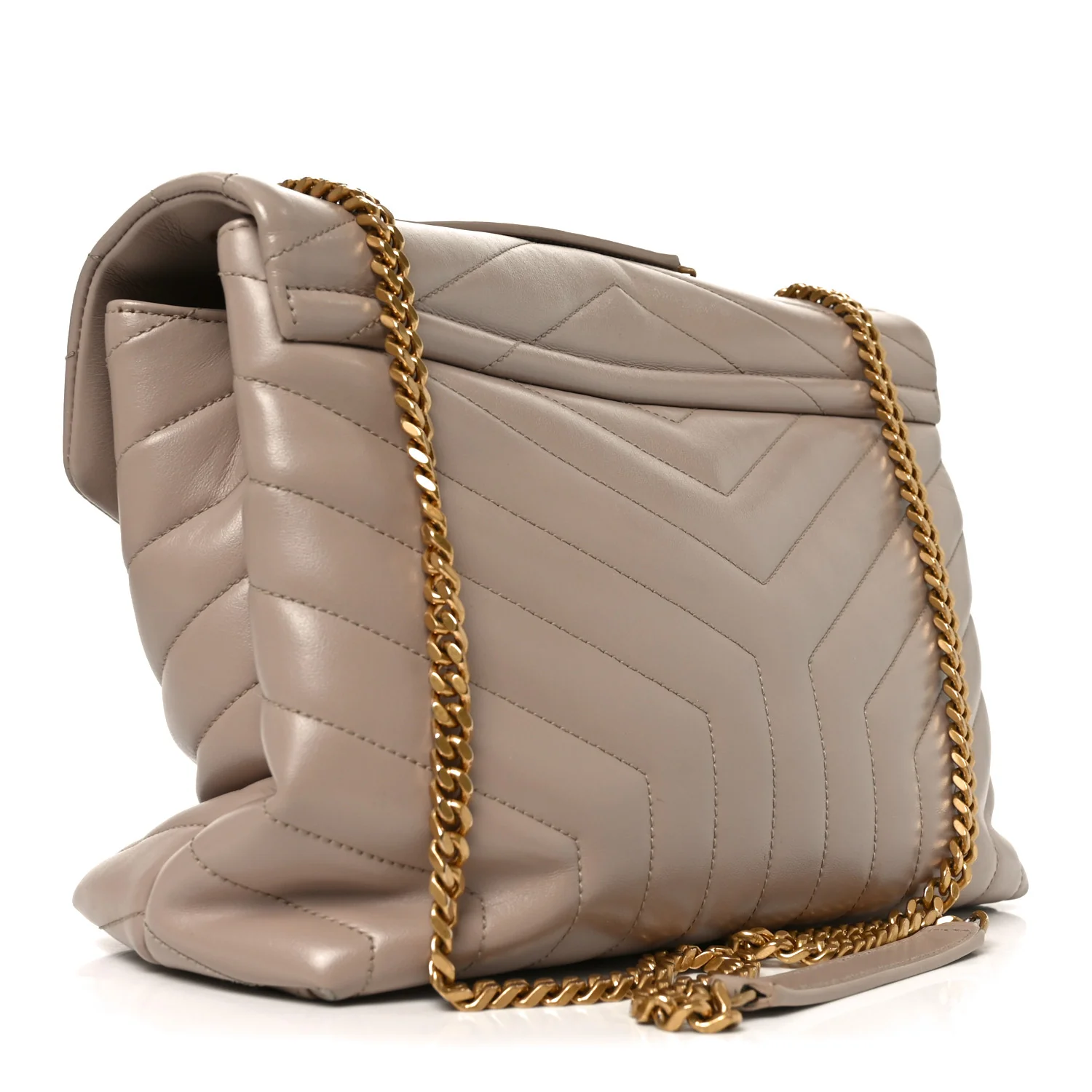 Calfskin Y Quilted Monogram Medium Loulou Chain Satchel Dark Beige - Image 3