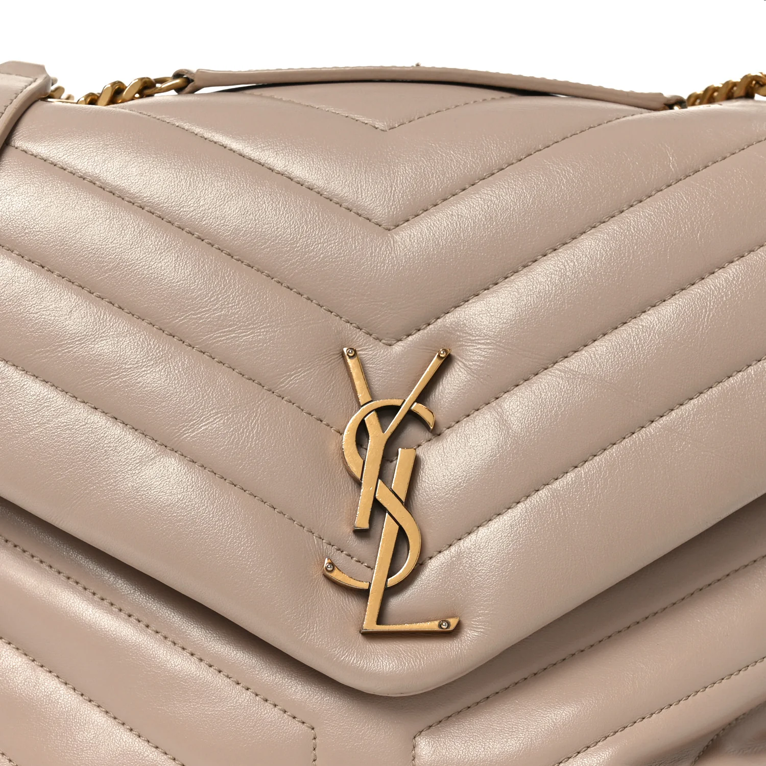 Calfskin Y Quilted Monogram Medium Loulou Chain Satchel Dark Beige - Image 8