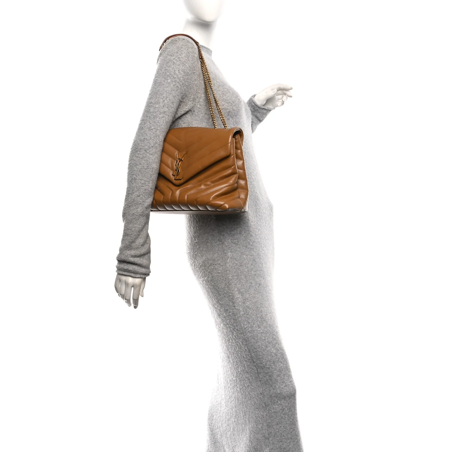 Calfskin Y Quilted Monogram Medium Loulou Chain Satchel Dark Natural - Image 2