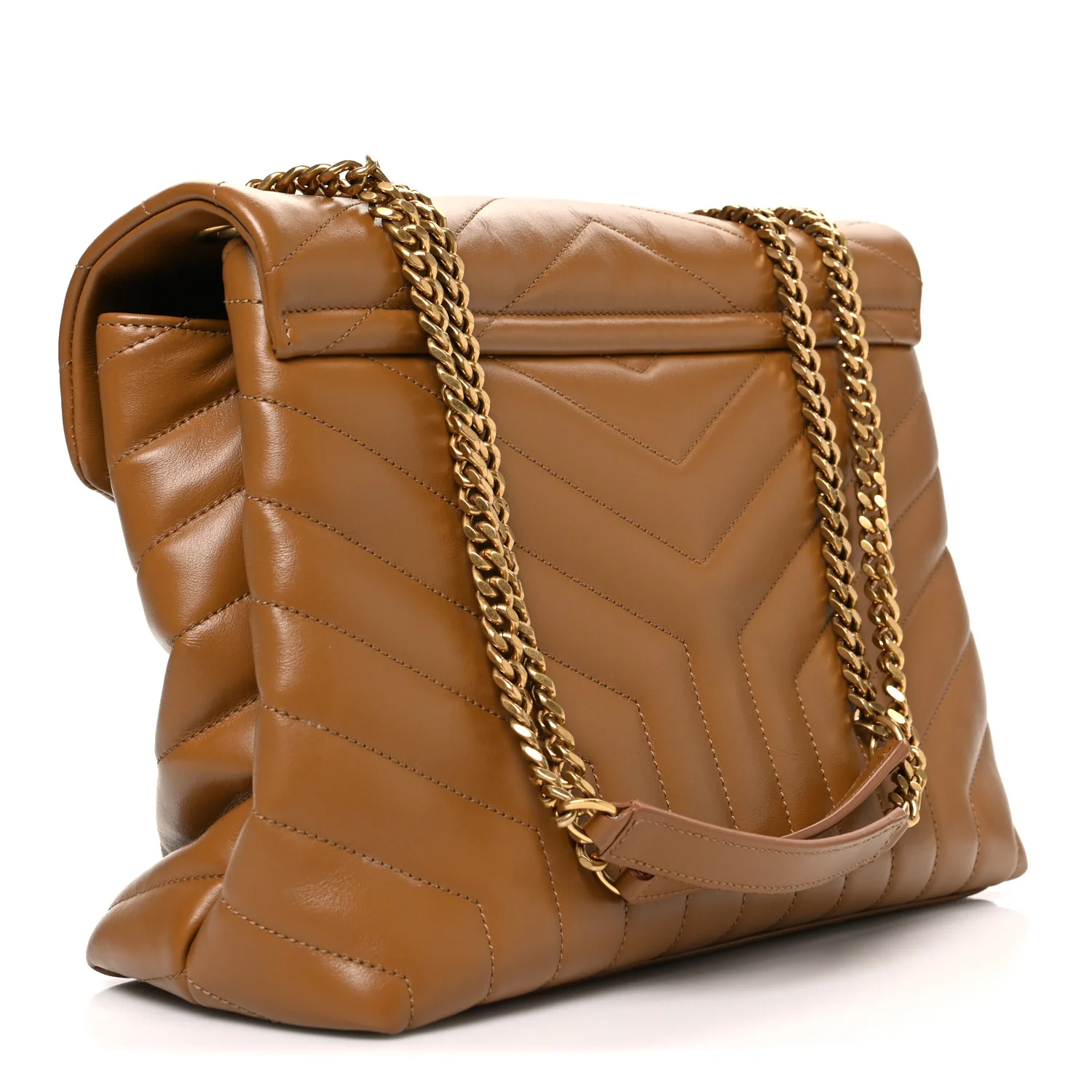 Calfskin Y Quilted Monogram Medium Loulou Chain Satchel Dark Natural - Image 3