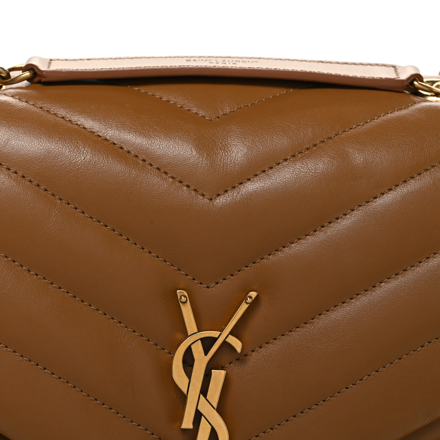 Calfskin Y Quilted Monogram Medium Loulou Chain Satchel Dark Natural - Image 8