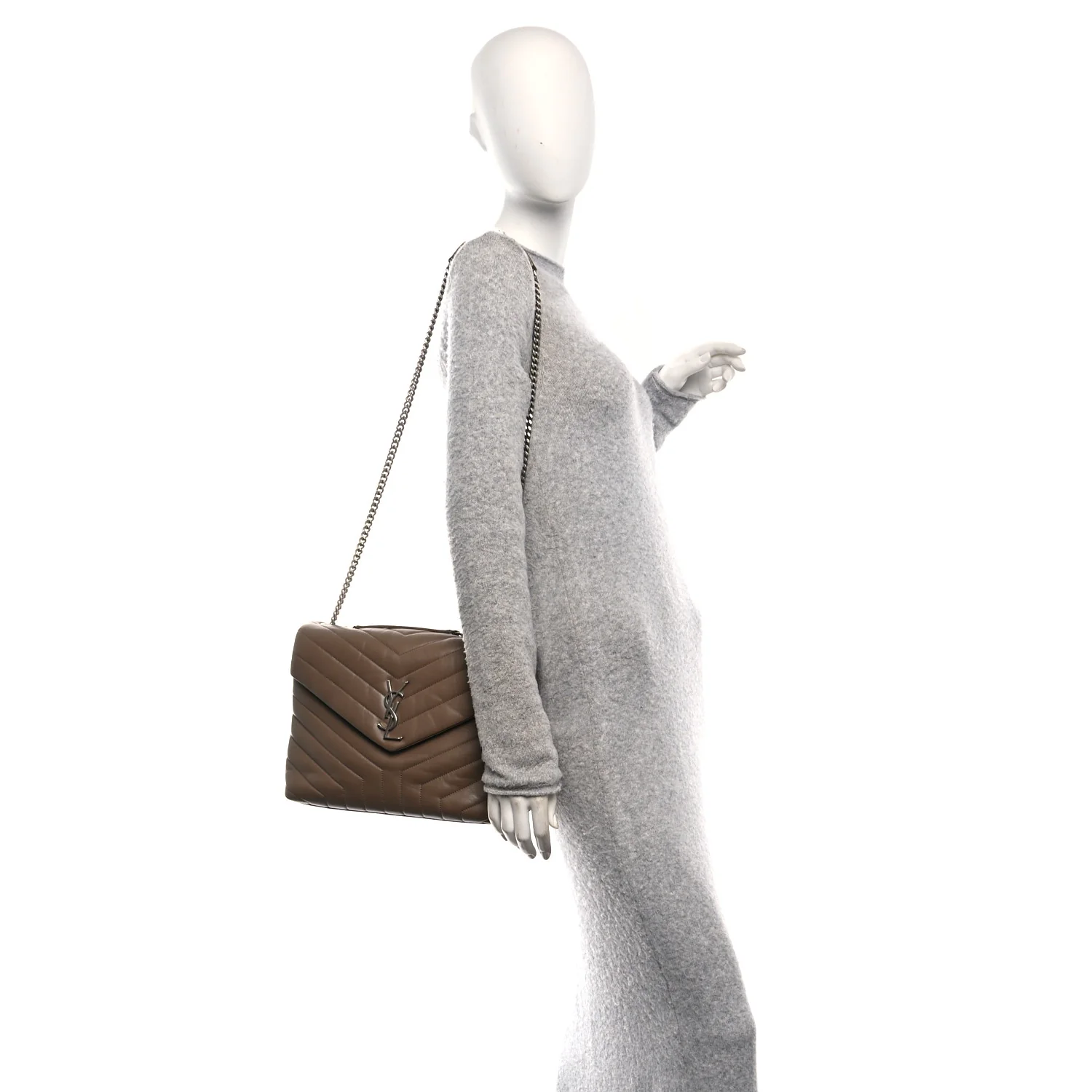 Calfskin Y Quilted Monogram Medium Loulou Chain Satchel Desert Storm - Image 2