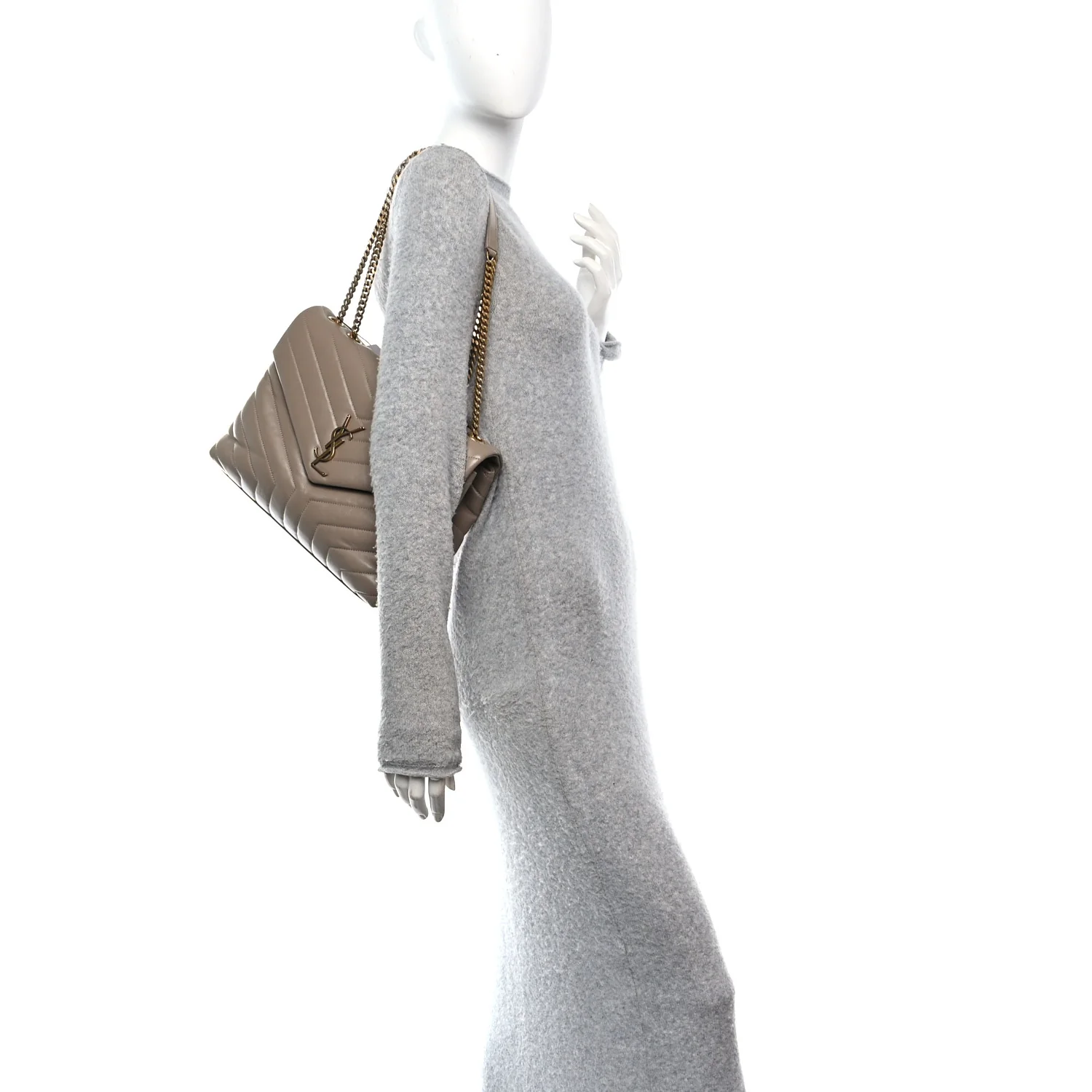 Calfskin Y Quilted Monogram Medium Loulou Chain Satchel Dusty Grey - Image 2