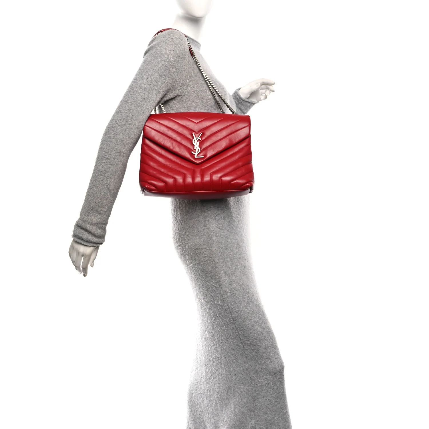 Calfskin Y Quilted Monogram Medium Loulou Chain Satchel Rouge Eros - Image 2