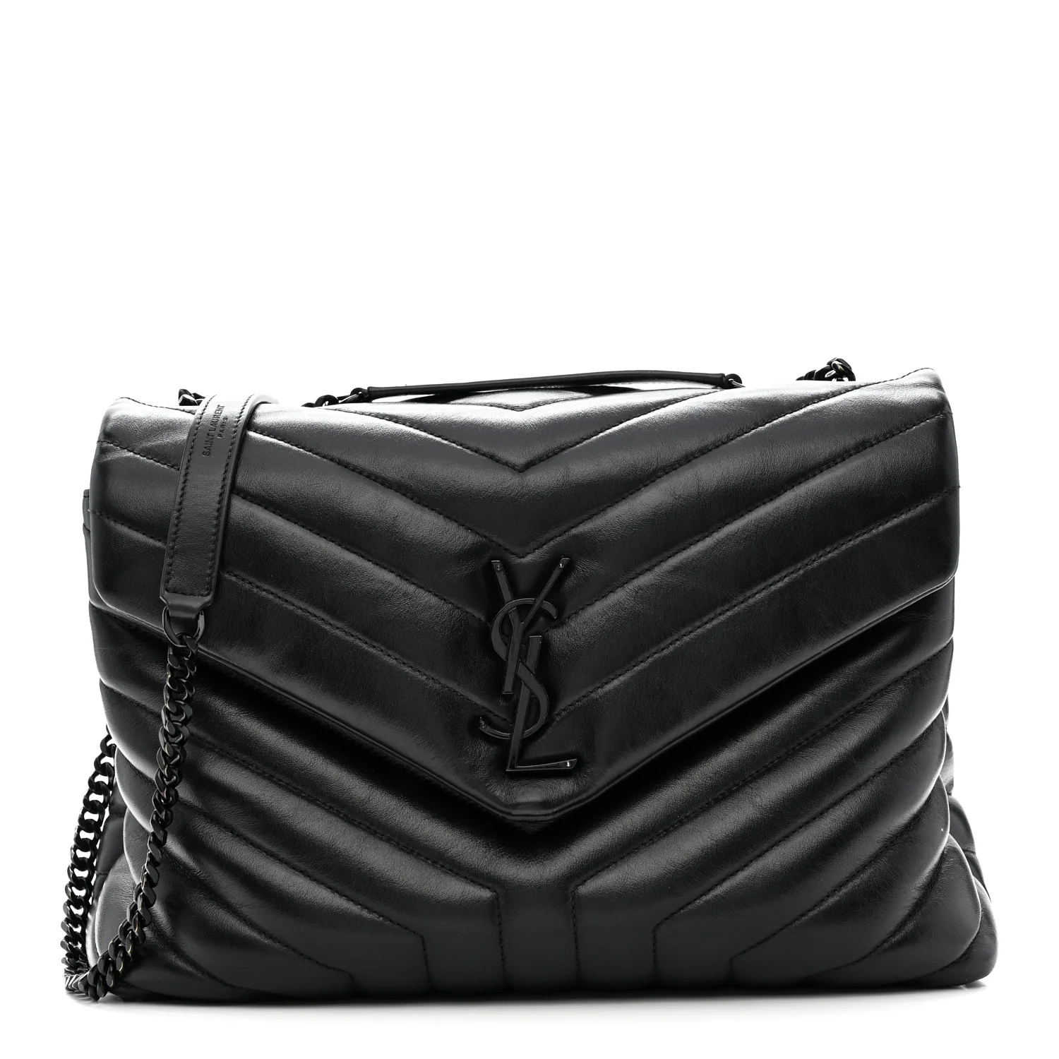 Calfskin Y Quilted Monogram Monochrome Medium Loulou Chain Satchel Black