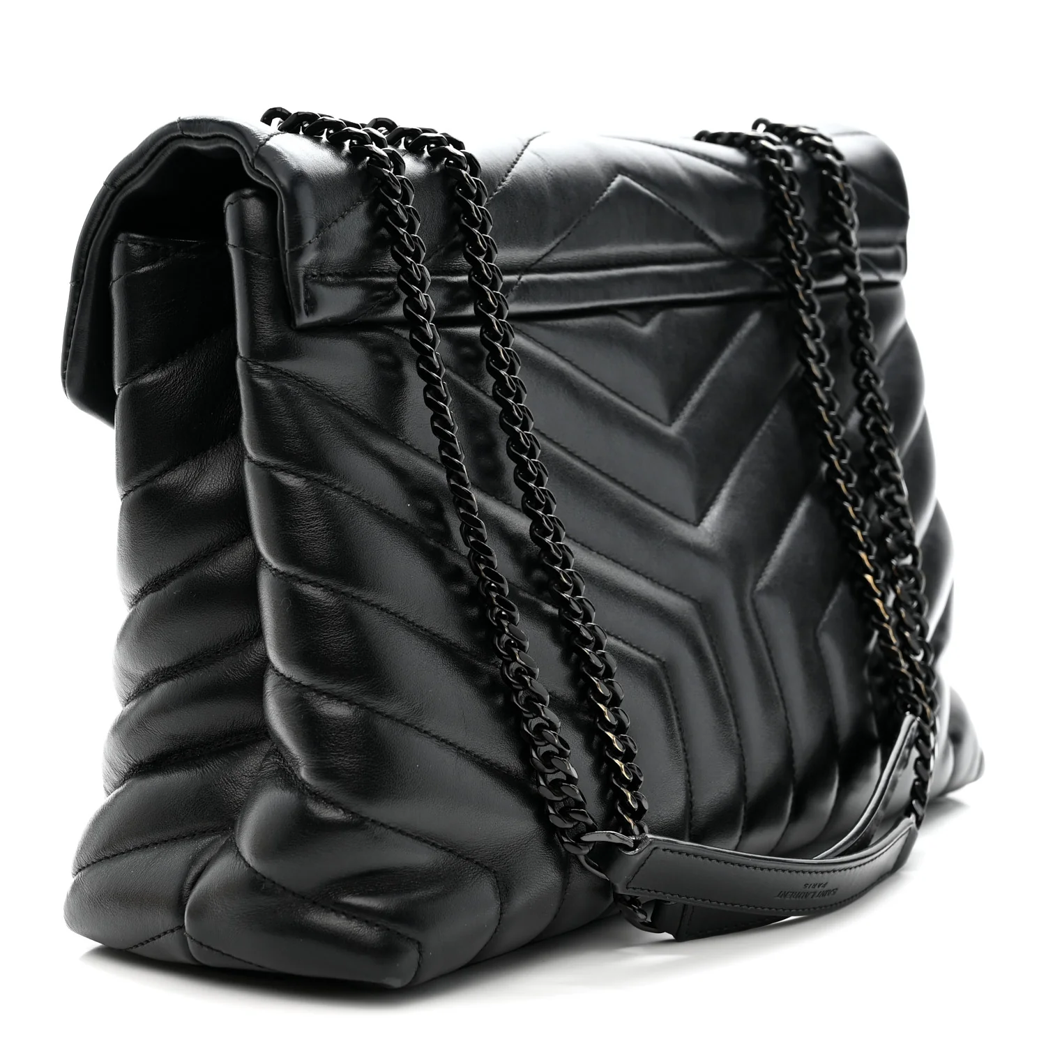 Calfskin Y Quilted Monogram Monochrome Medium Loulou Chain Satchel Black - Image 3