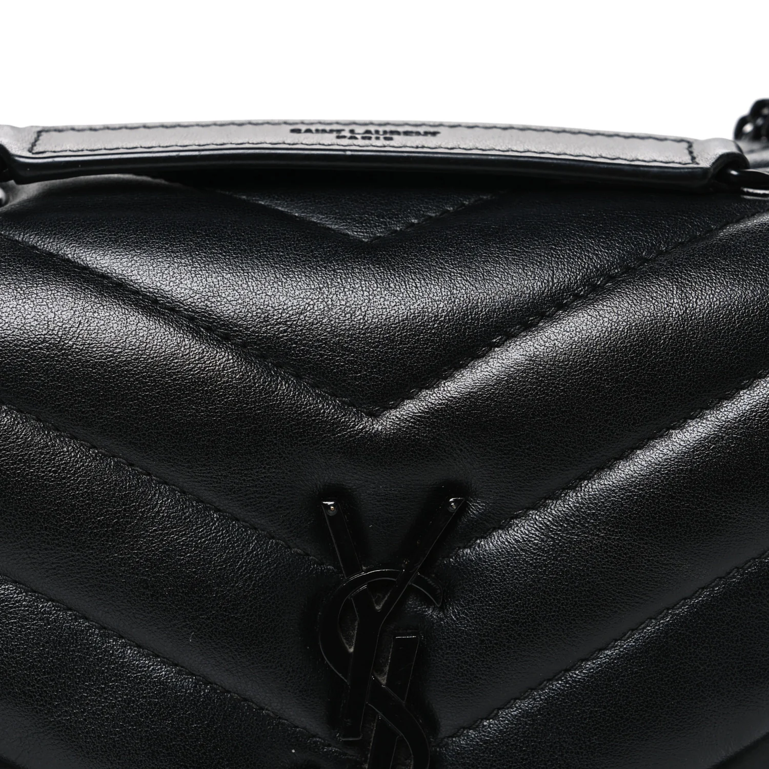 Calfskin Y Quilted Monogram Monochrome Small Loulou Chain Satchel Black - Image 8