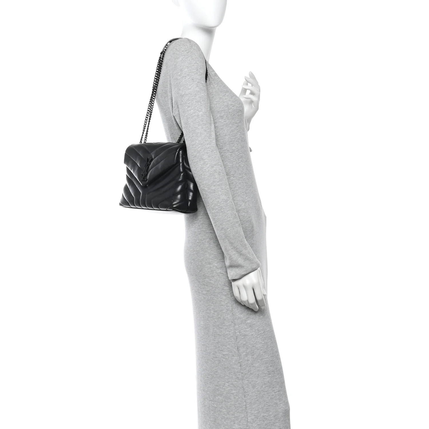 Calfskin Y Quilted Monogram Monochrome Small Loulou Chain Satchel Black - Image 2