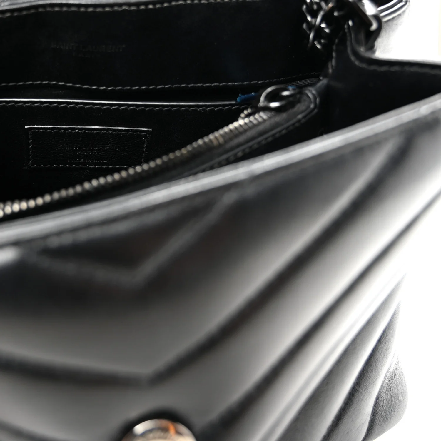 Calfskin Y Quilted Monogram Monochrome Small Loulou Chain Satchel Black - Image 6
