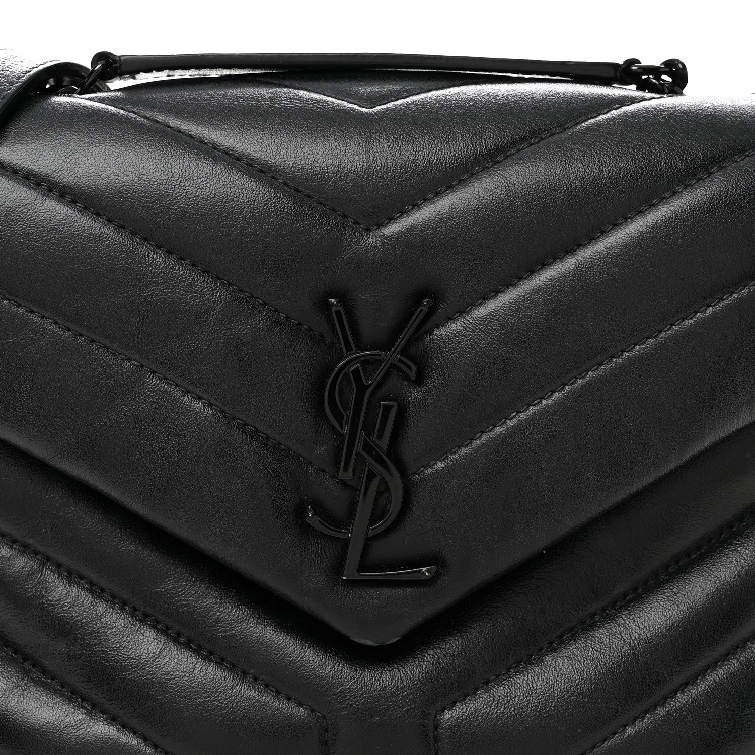 Calfskin Y Quilted Monogram Monochrome Small Loulou Chain Satchel Black - Image 7