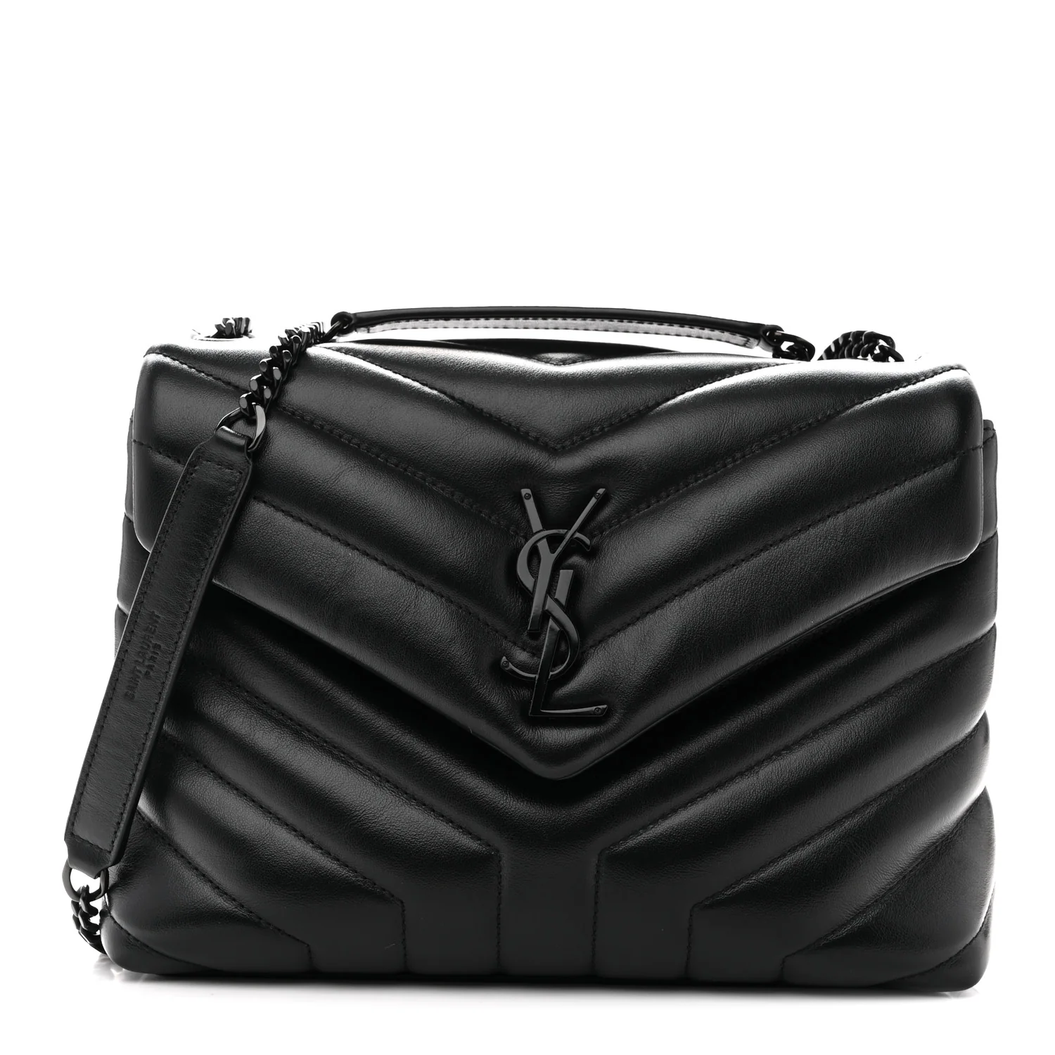 Calfskin Y Quilted Monogram Monochrome Small Loulou Chain Satchel Black