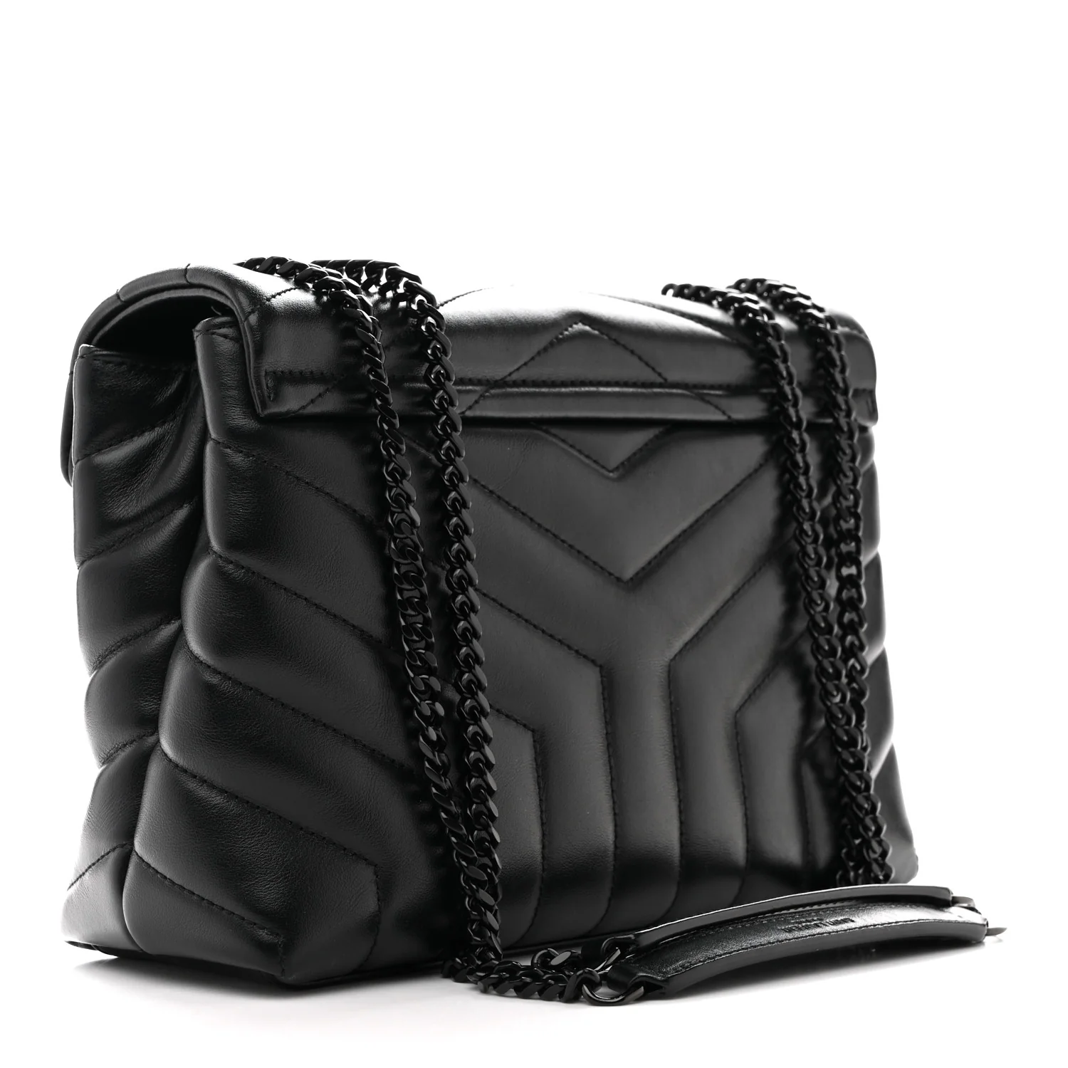 Calfskin Y Quilted Monogram Monochrome Small Loulou Chain Satchel Black - Image 3