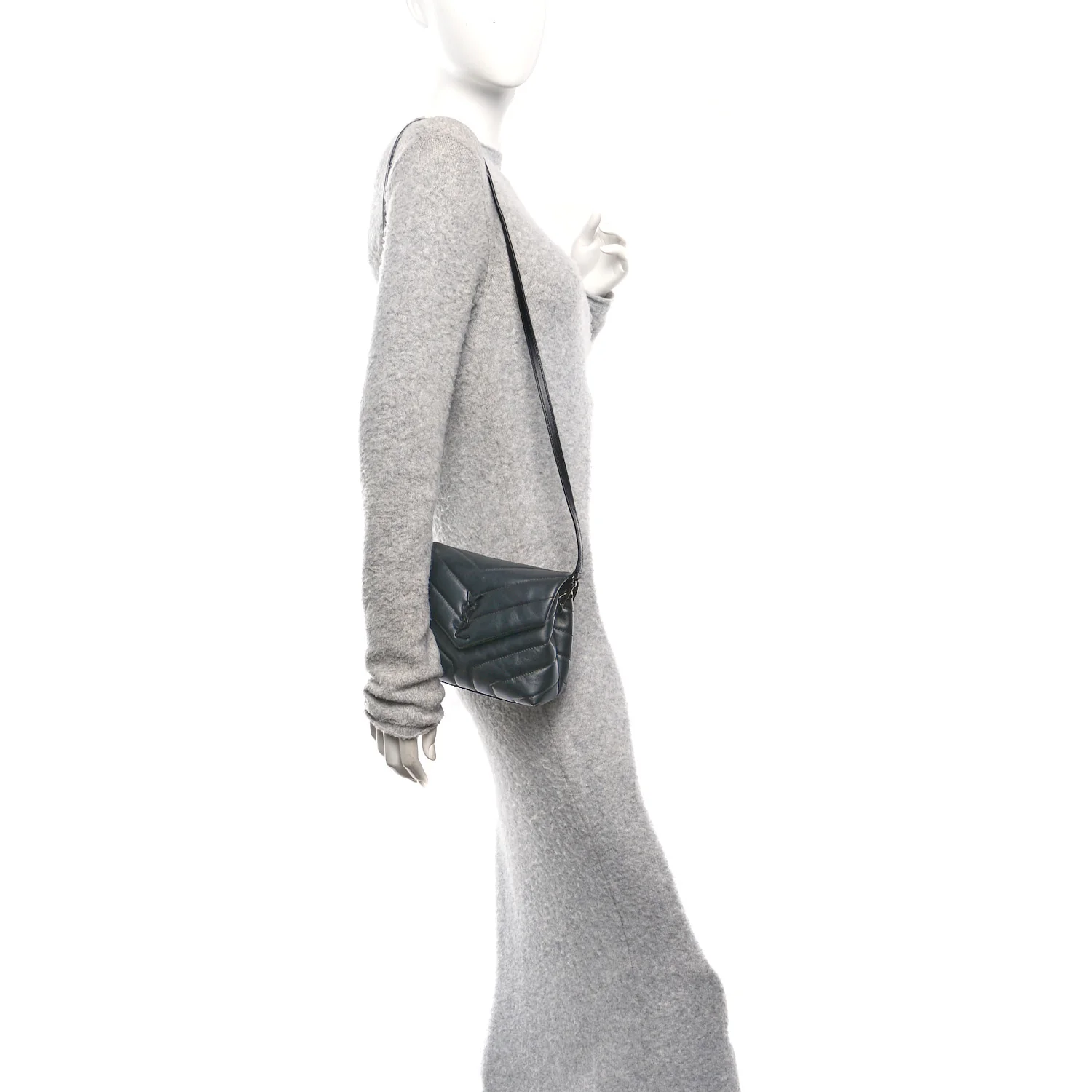Calfskin Y Quilted Monogram Monochrome Toy Loulou Crossbody Bag Black - Image 2