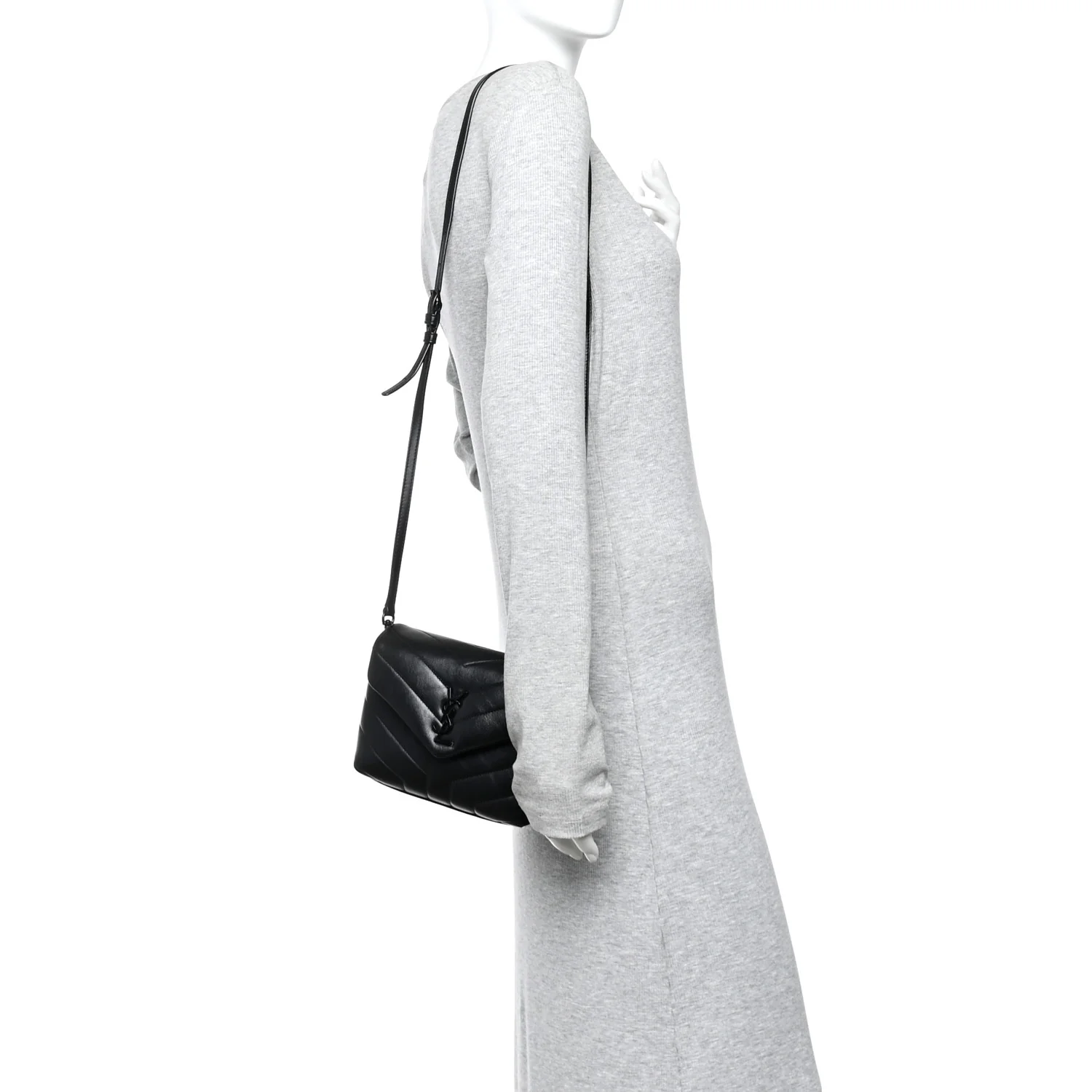 Calfskin Y Quilted Monogram Monochrome Toy Loulou Crossbody Bag Black - Image 2