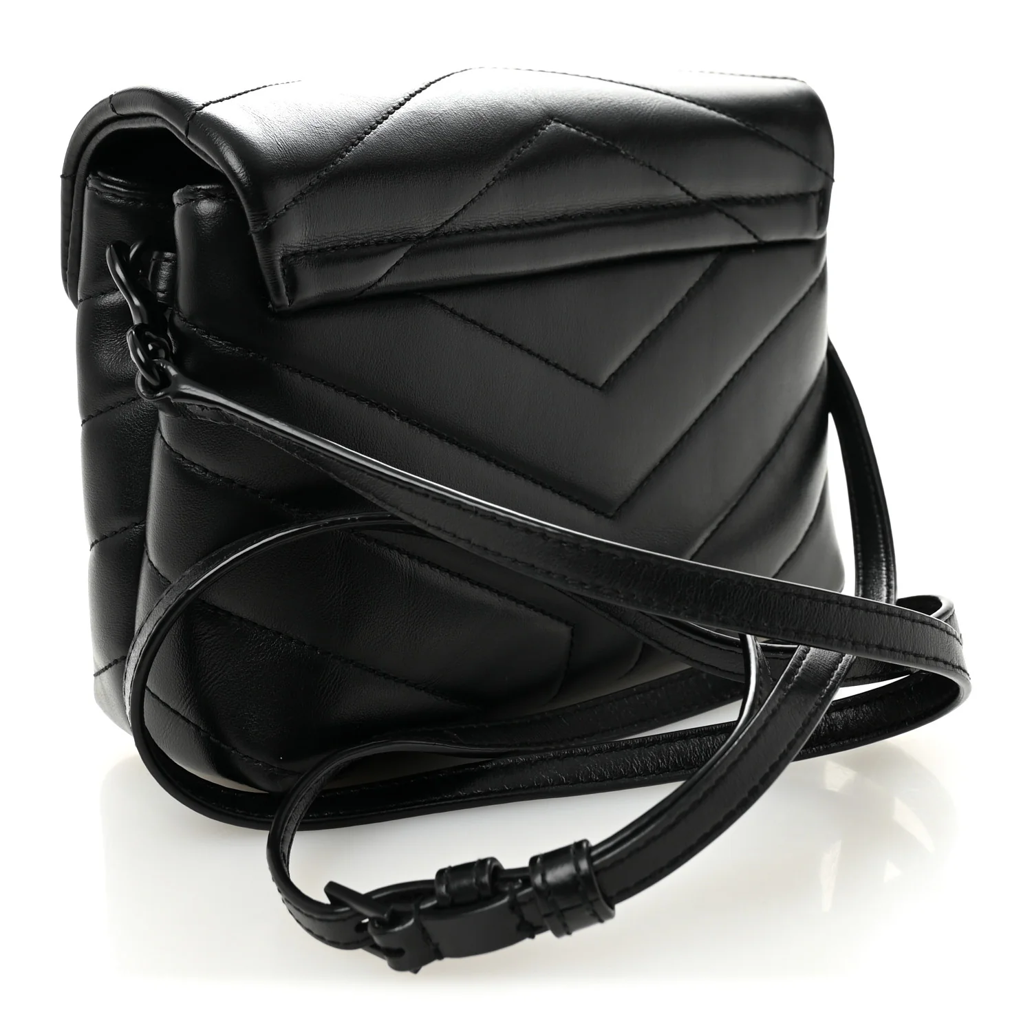 Calfskin Y Quilted Monogram Monochrome Toy Loulou Crossbody Bag Black - Image 3